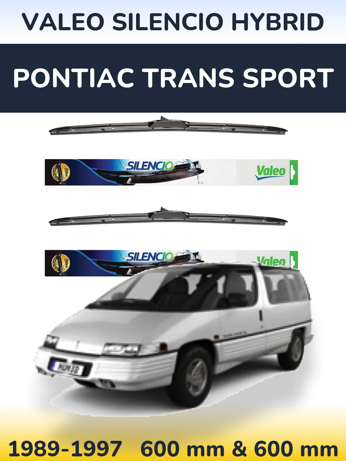 Komplet przednich wycieraczek Valeo Silencio Hybrid 600 & 600 mm do Pontiac Trans Sport 1989-1997