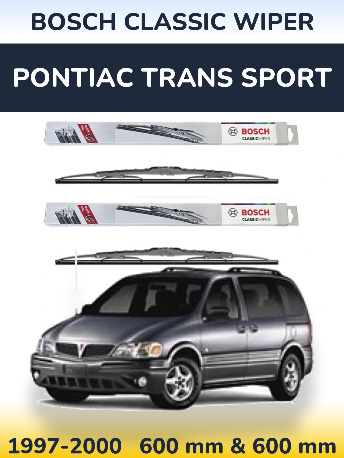 Комплект передніх щіток BOSCH Classic Wiper 600 & 600 мм для Pontiac Trans Sport 1997-2000