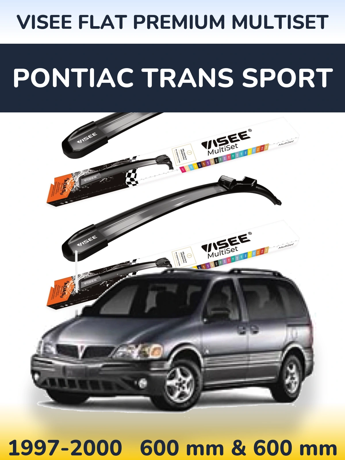 Front wiper blade set VISEE FLAT PREMIUM MultiSet 600 & 600 mm for Pontiac Trans Sport 1997-2000