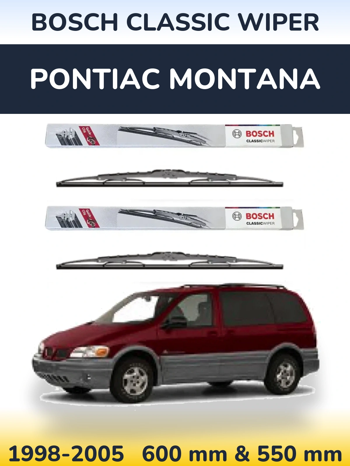Komplet przednich wycieraczek BOSCH Classic Wiper 600 & 550 mm do Pontiac Montana 1998-2005