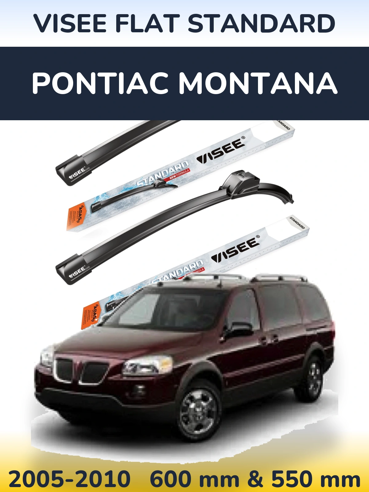 Комплект передних дворников VISEE FLAT STANDARD 600 & 550 мм для Pontiac Montana 2005-2010