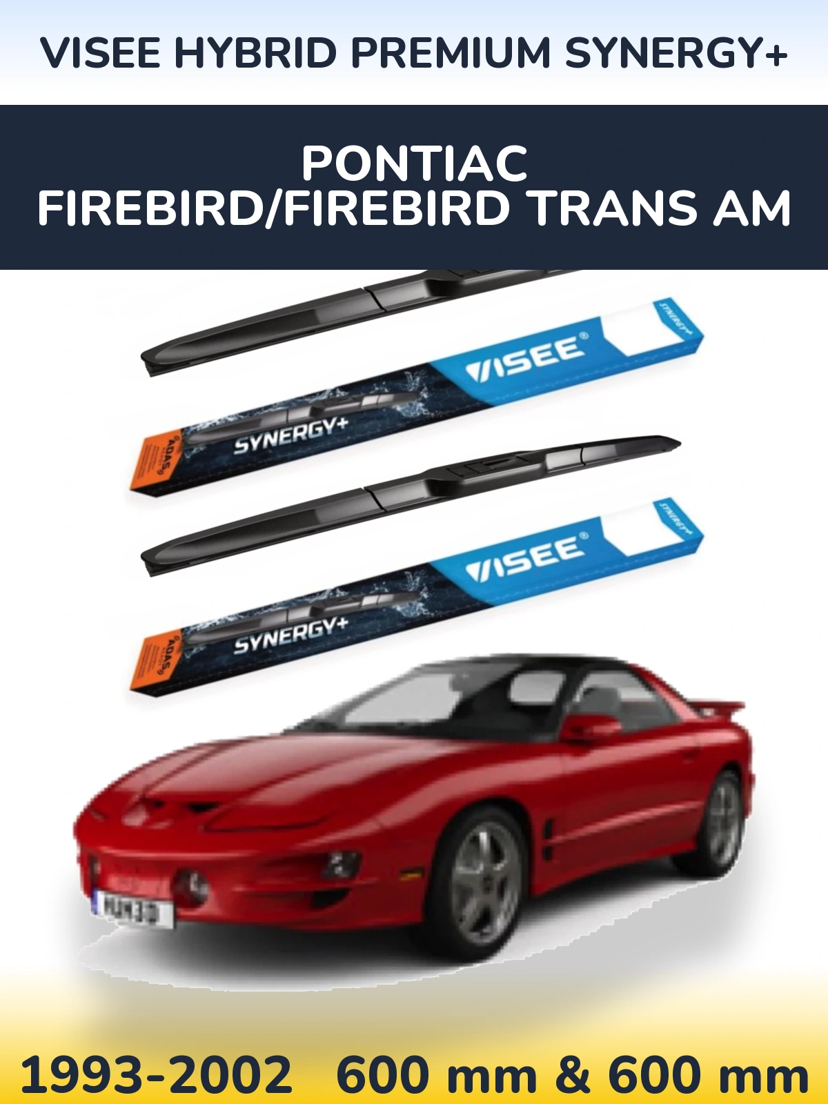 Komplet przednich wycieraczek VISEE HYBRID PREMIUM SYNERGY+ 600 & 600 mm do Pontiac Firebird/Firebird Trans Am 1993-2002