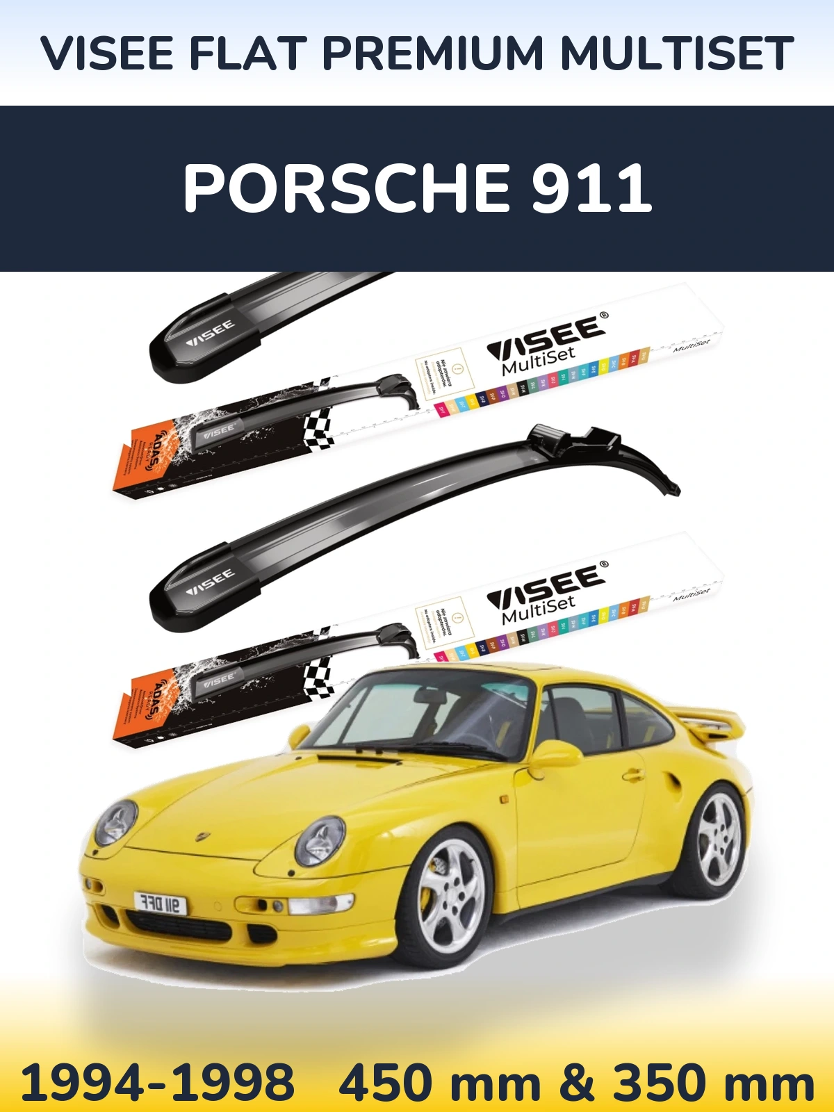 Комплект передних дворников VISEE FLAT PREMIUM MultiSet 450 & 350 мм для Porsche 911 1994-1998