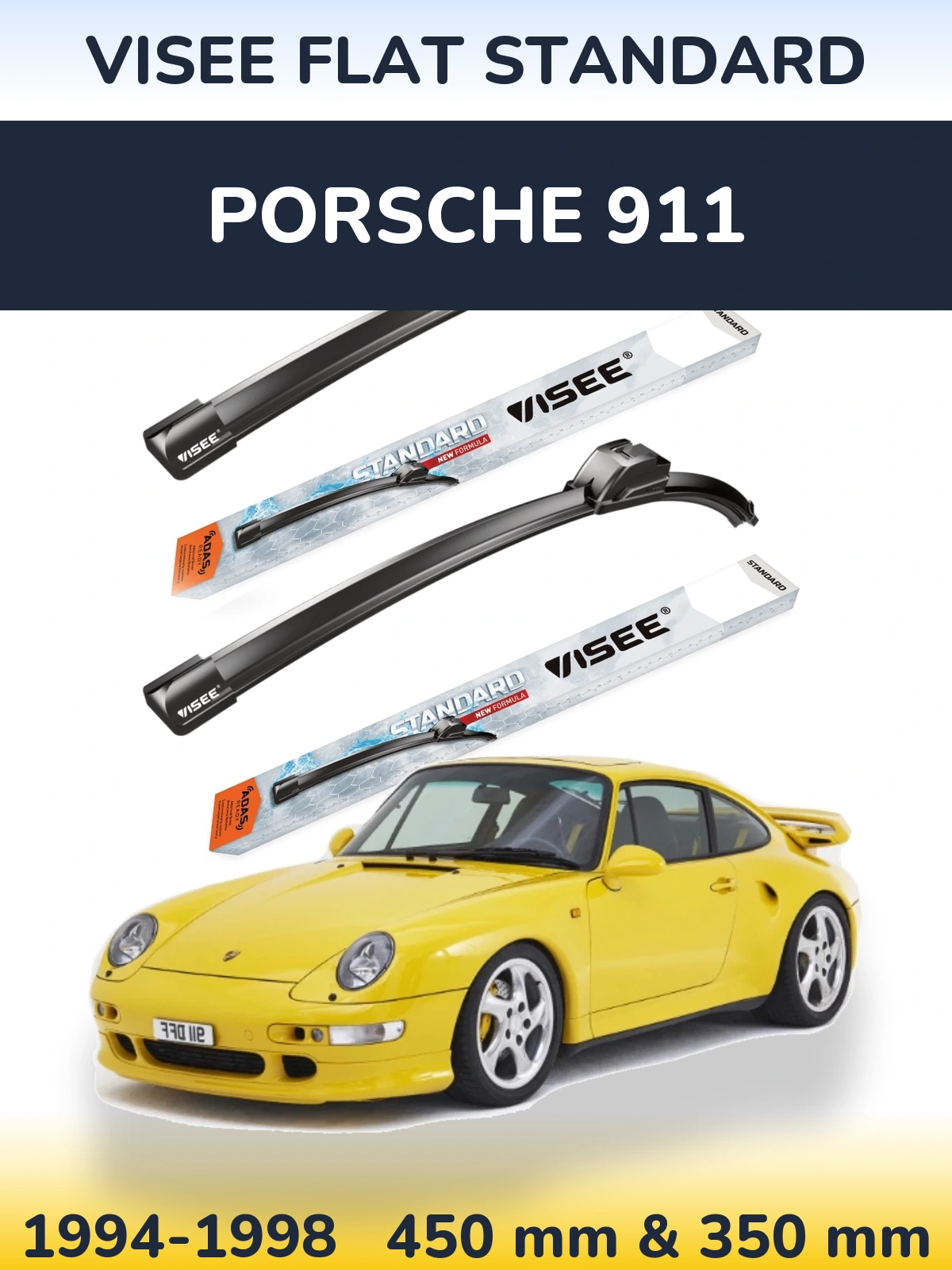 Komplet przednich wycieraczek VISEE FLAT STANDARD 450 & 350 mm do Porsche 911 1994-1998