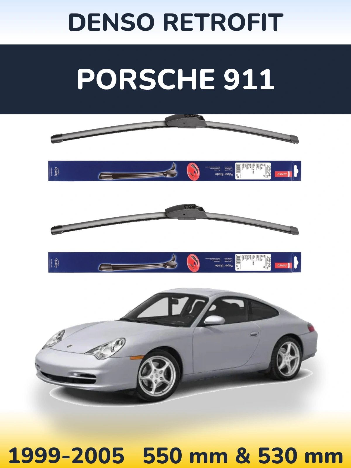 Komplet przednich wycieraczek Denso Retrofit 550 & 530 mm do Porsche 911 1999-2005
