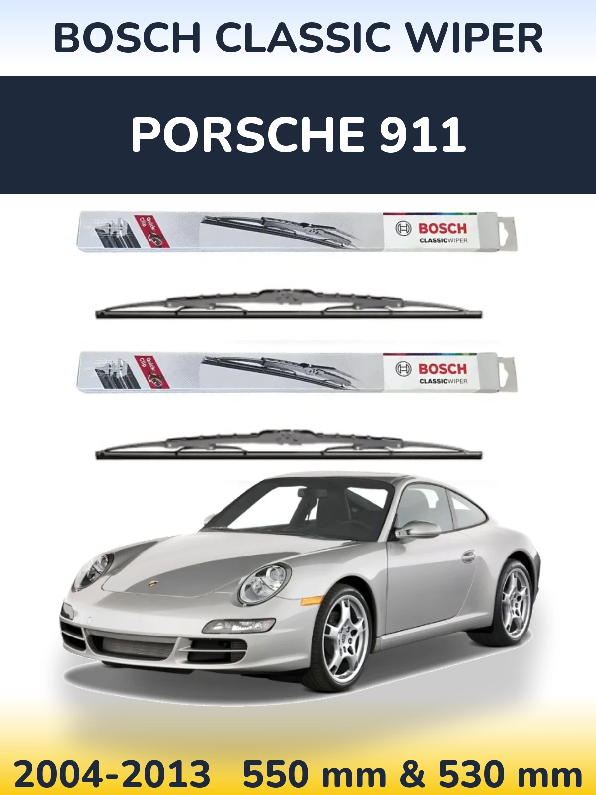 Комплект передних дворников BOSCH Classic Wiper 550 & 530 мм для Porsche 911 2004-2013