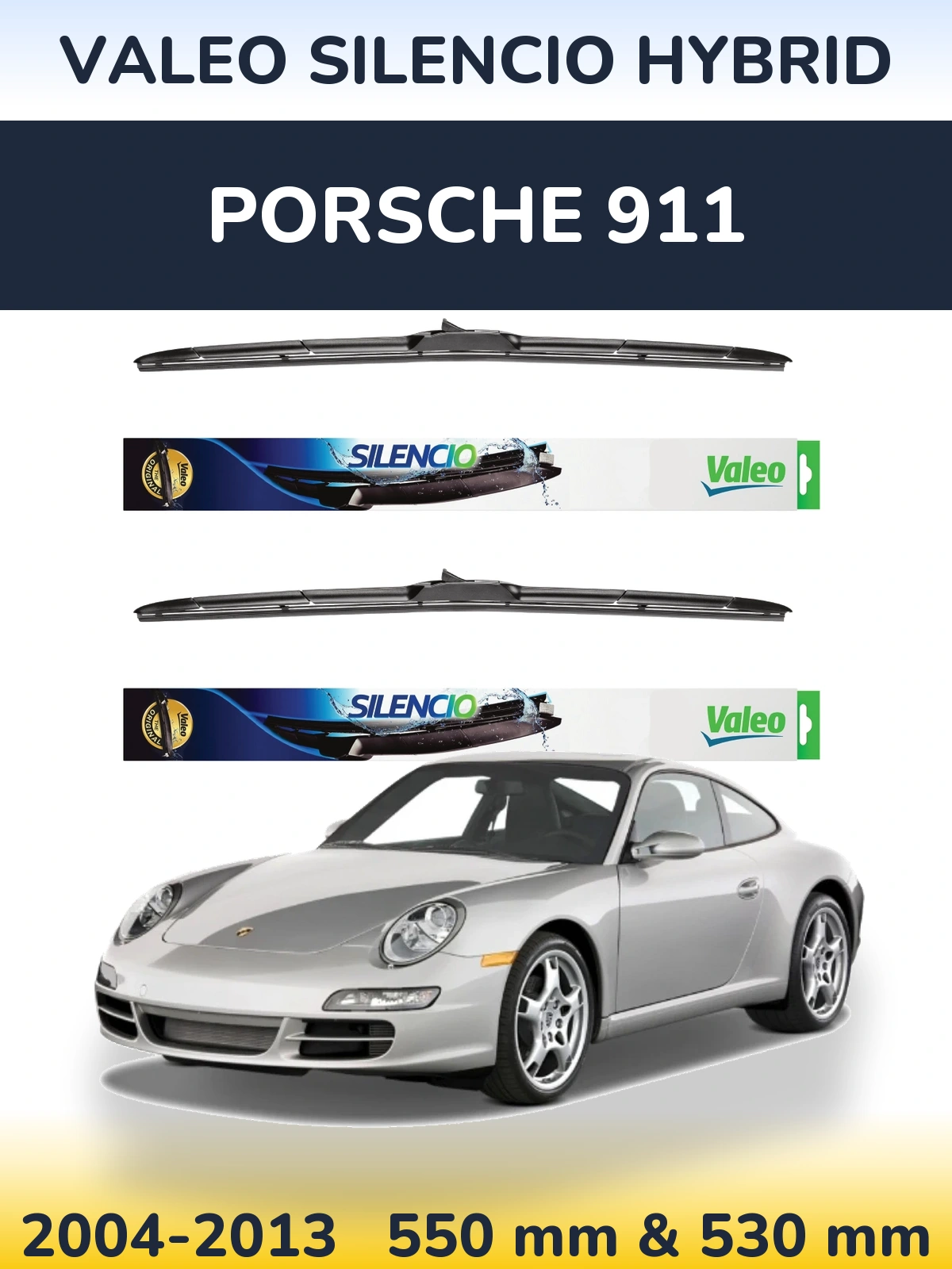 Komplet przednich wycieraczek Valeo Silencio Hybrid 550 & 530 mm do Porsche 911 2004-2013