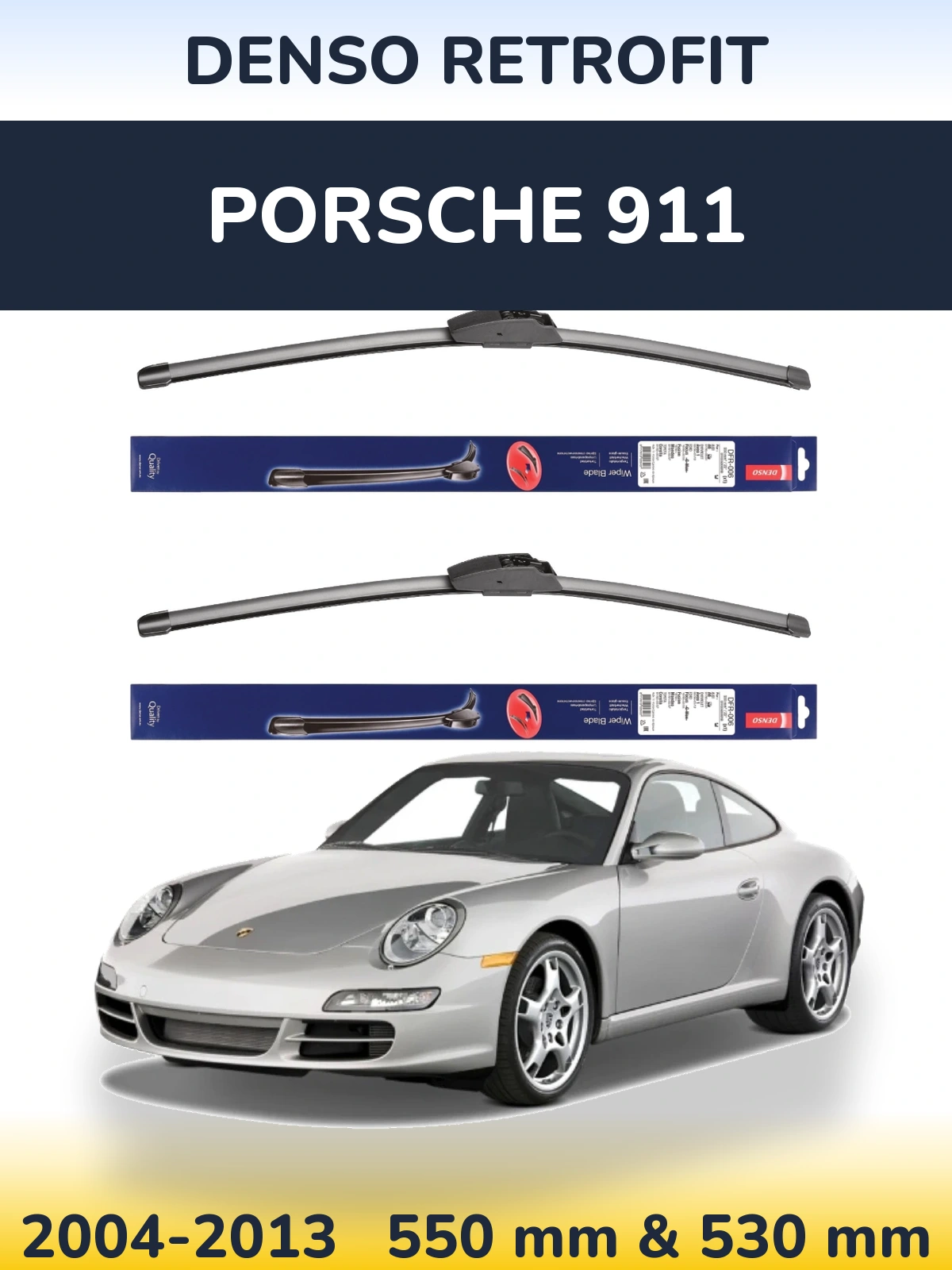 Komplet przednich wycieraczek Denso Retrofit 550 & 530 mm do Porsche 911 2004-2013
