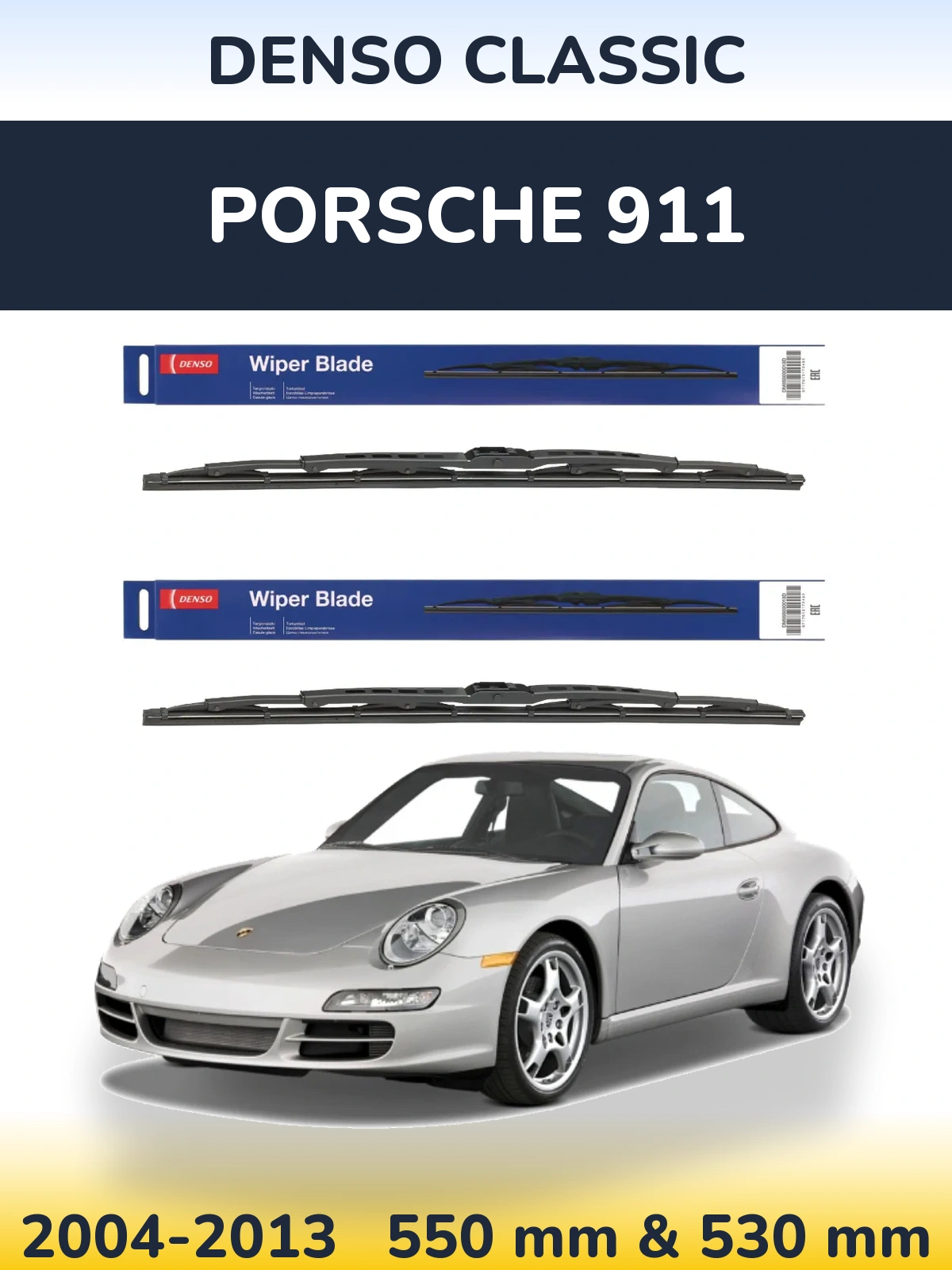 Front wiper blade set Denso Classic 550 & 530 mm for Porsche 911 2004-2013