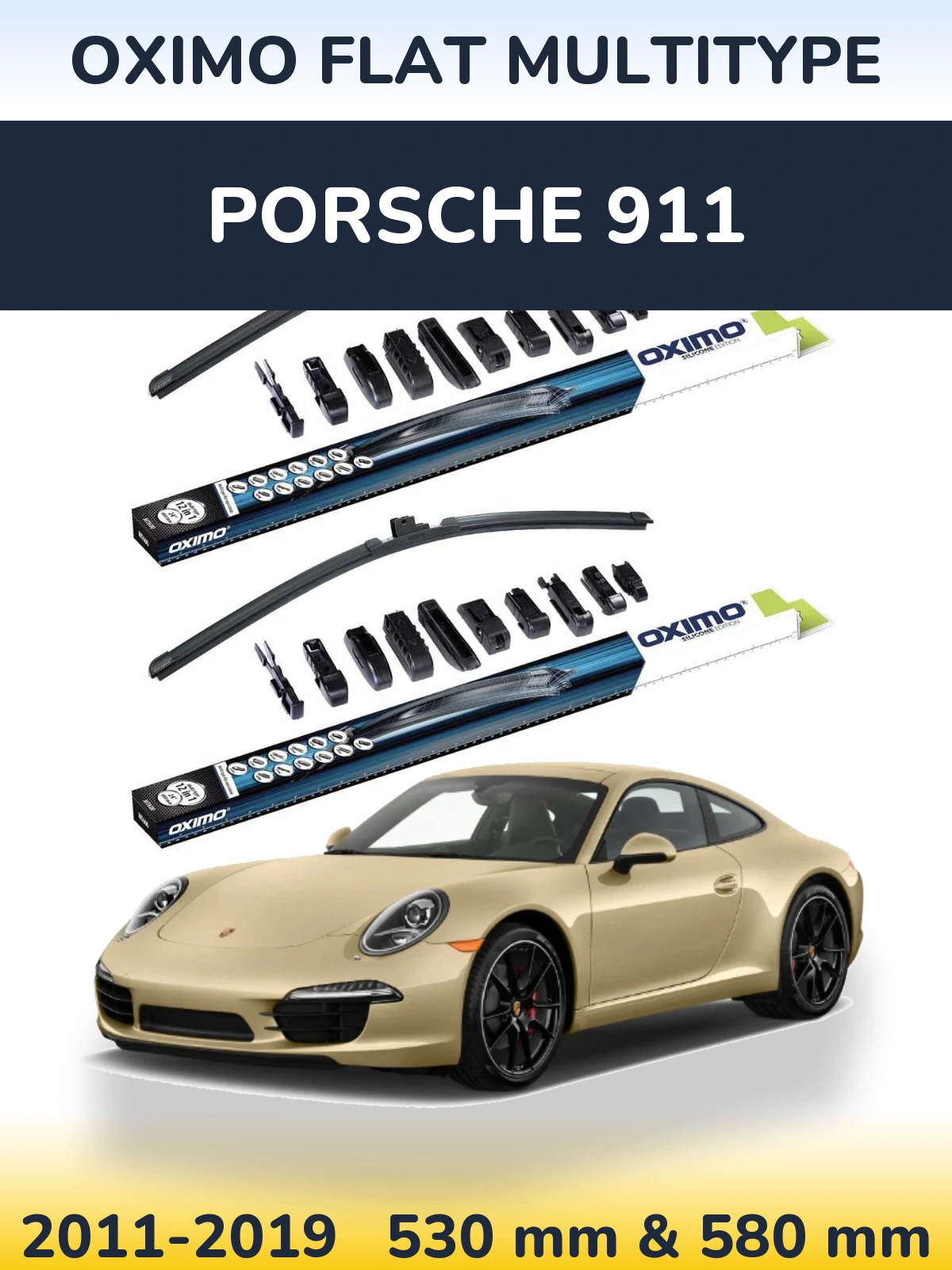 Комплект передних дворников Oximo Flat MultiТипe 530 & 580 мм для Porsche 911 2011-2019