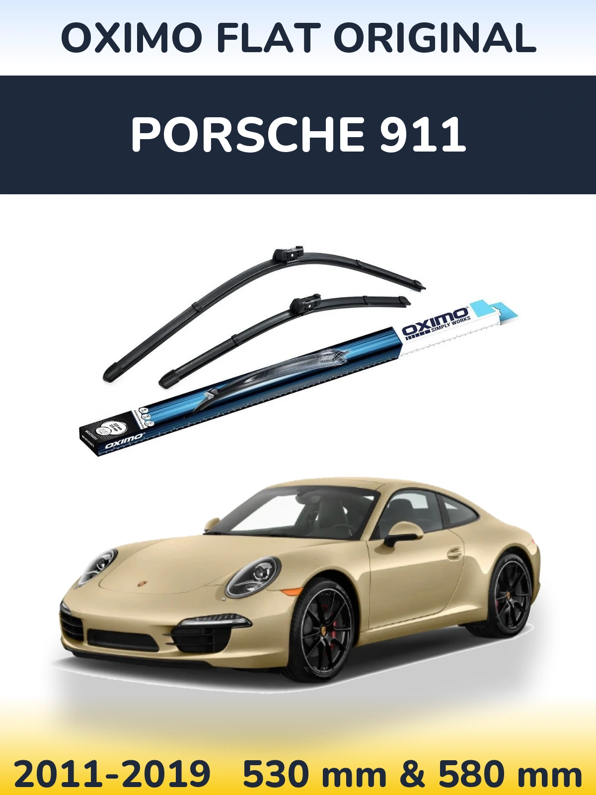 Комплект передних дворников Oximo Flat Original 530 & 580 мм для Porsche 911 2011-2019