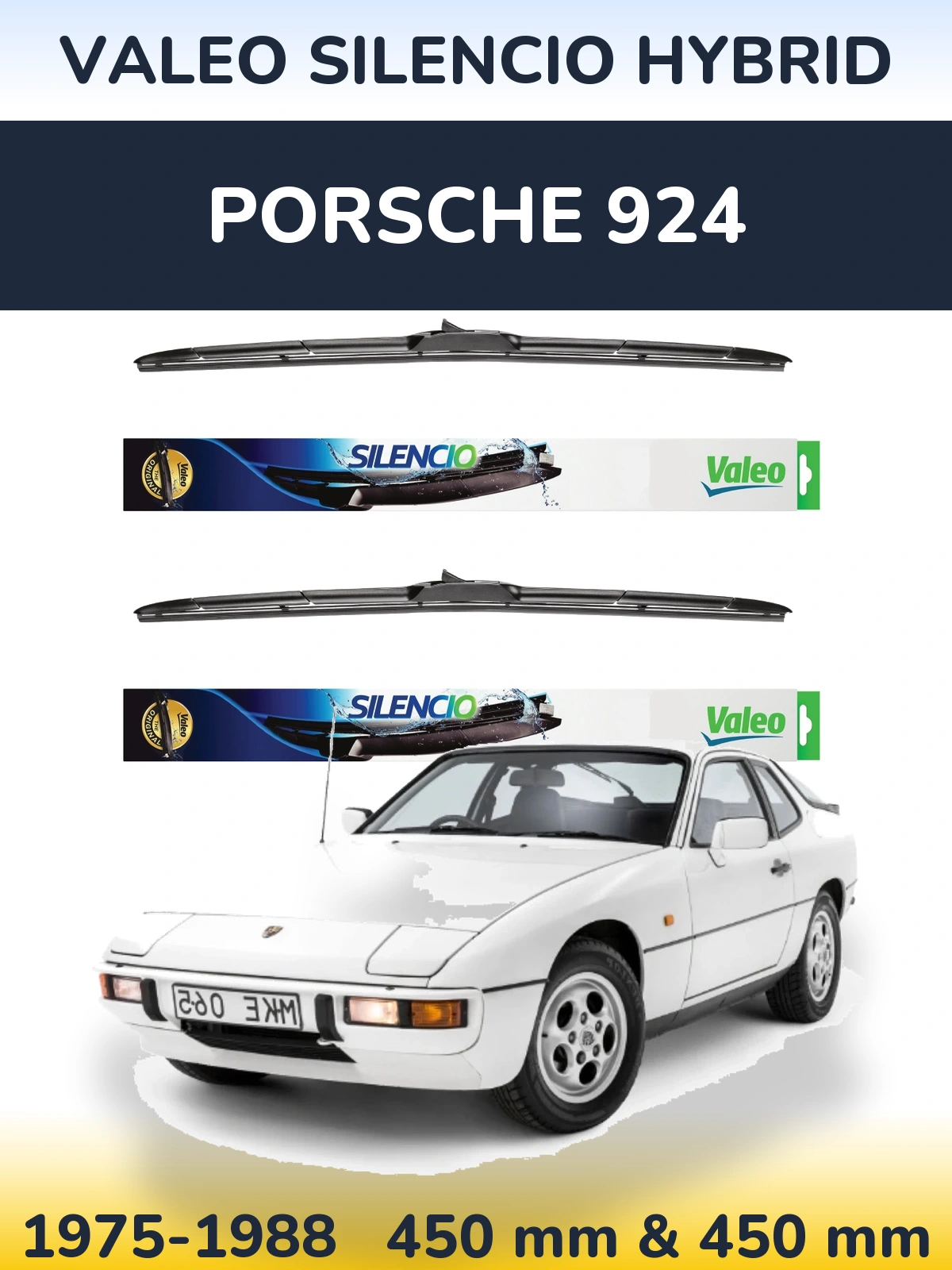 Komplet przednich wycieraczek Valeo Silencio Hybrid 450 & 450 mm do Porsche 924 1975-1988