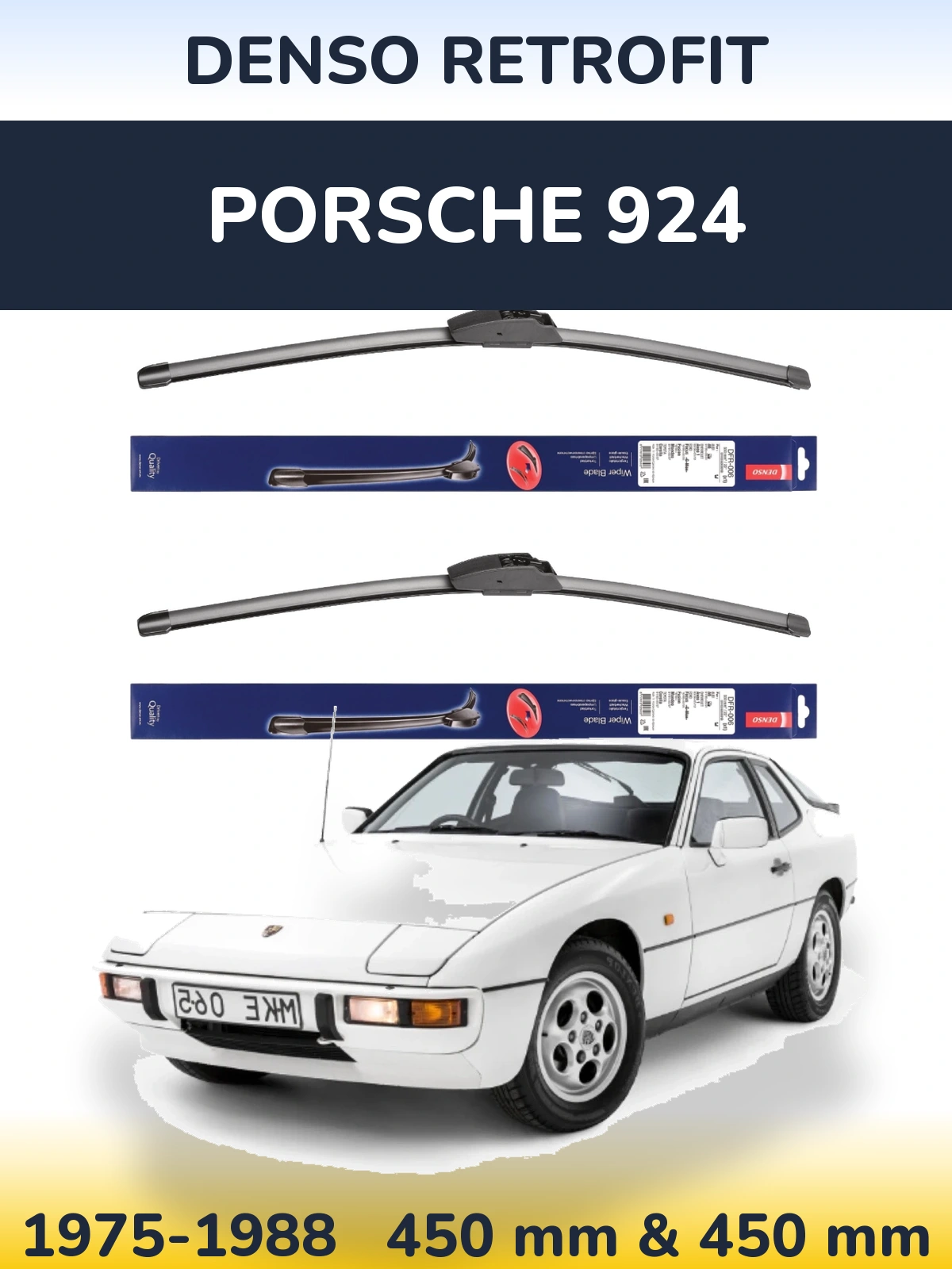 Komplet przednich wycieraczek Denso Retrofit 450 & 450 mm do Porsche 924 1975-1988