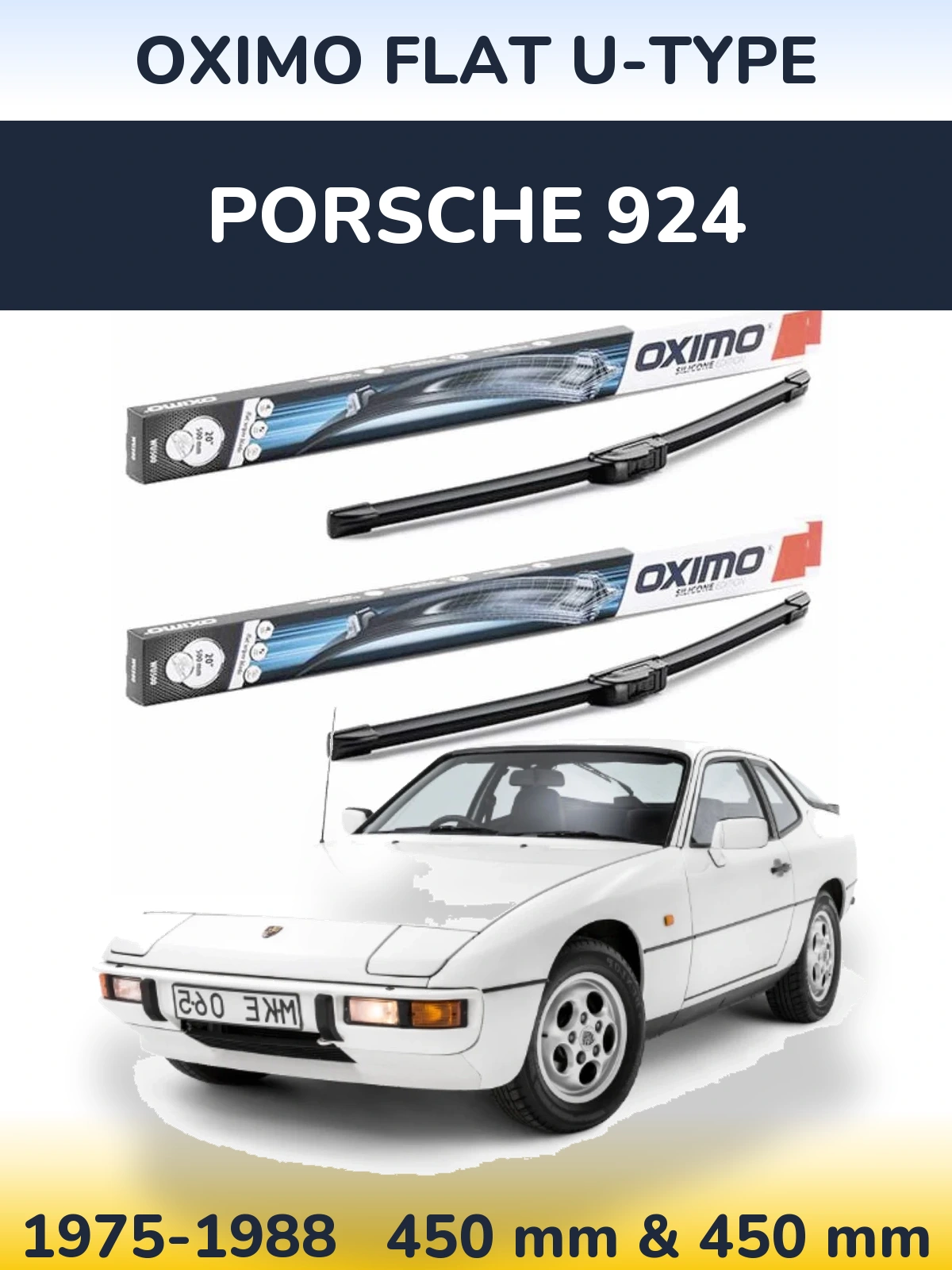 Front wiper blade set Oximo Flat U-type 450 & 450 mm for Porsche 924 1975-1988