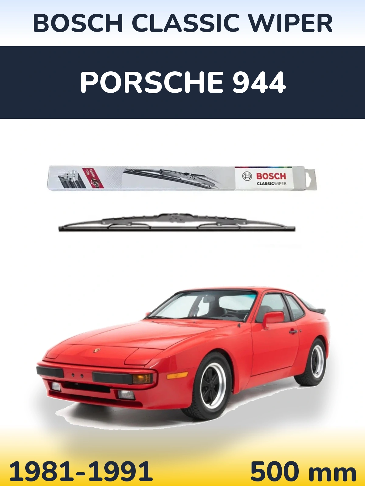 Rear wiper blade BOSCH Classic Wiper 500 mm for Porsche 944 1981-1991