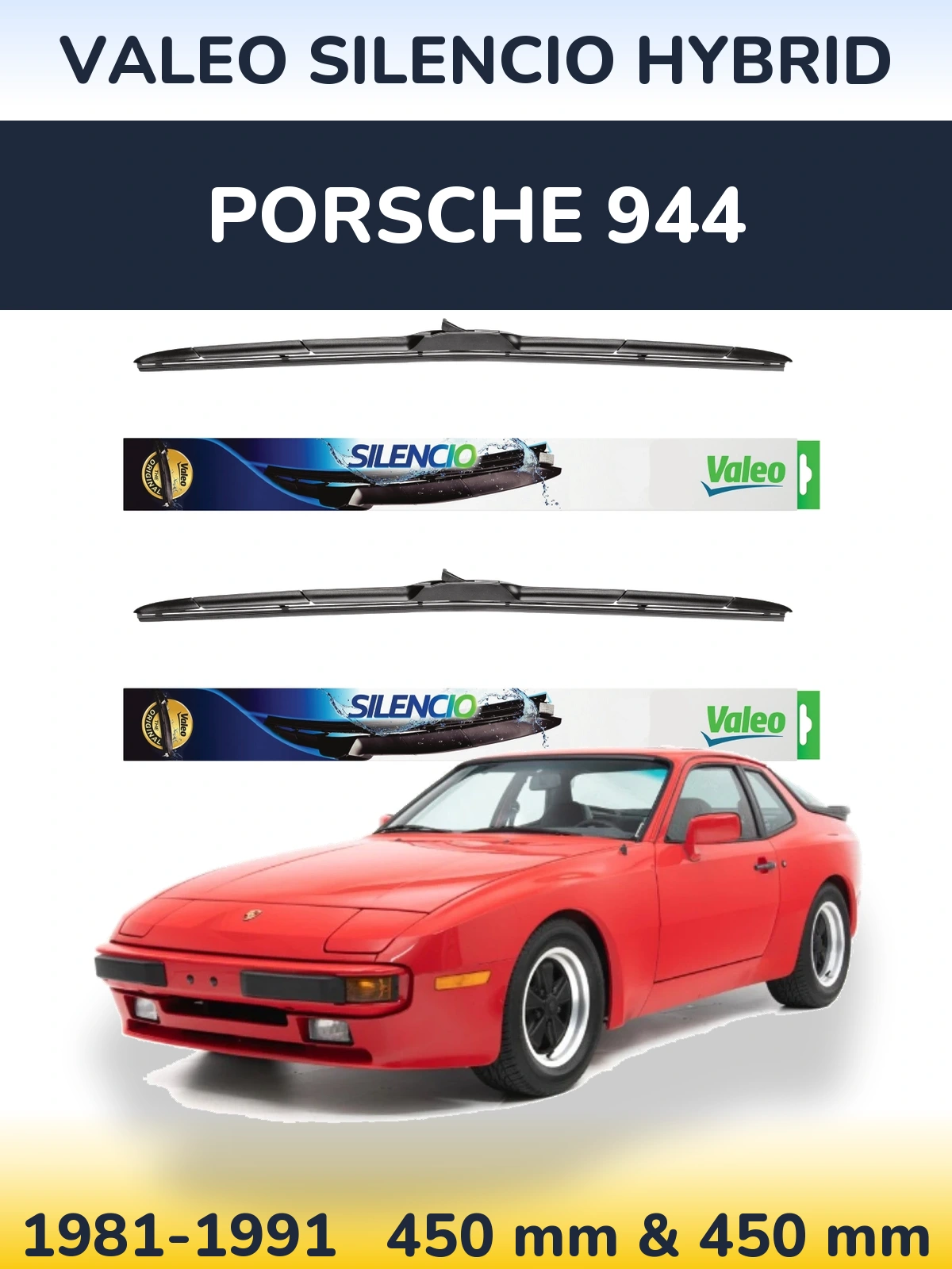 Комплект передних дворников Valeo Silencio Hybrid 450 & 450 мм для Porsche 944 1981-1991