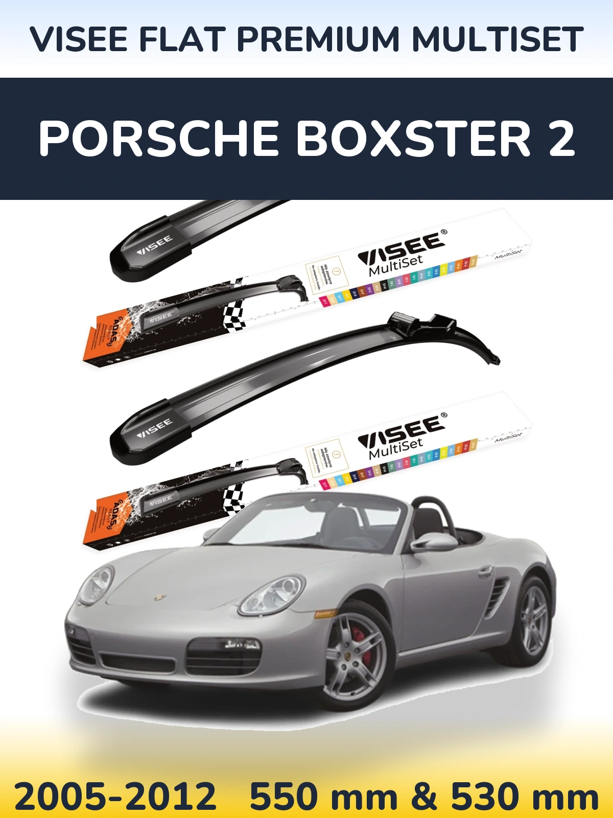 Komplet przednich wycieraczek VISEE FLAT PREMIUM MultiSet 550 & 530 mm do Porsche Boxster 2 2005-2012