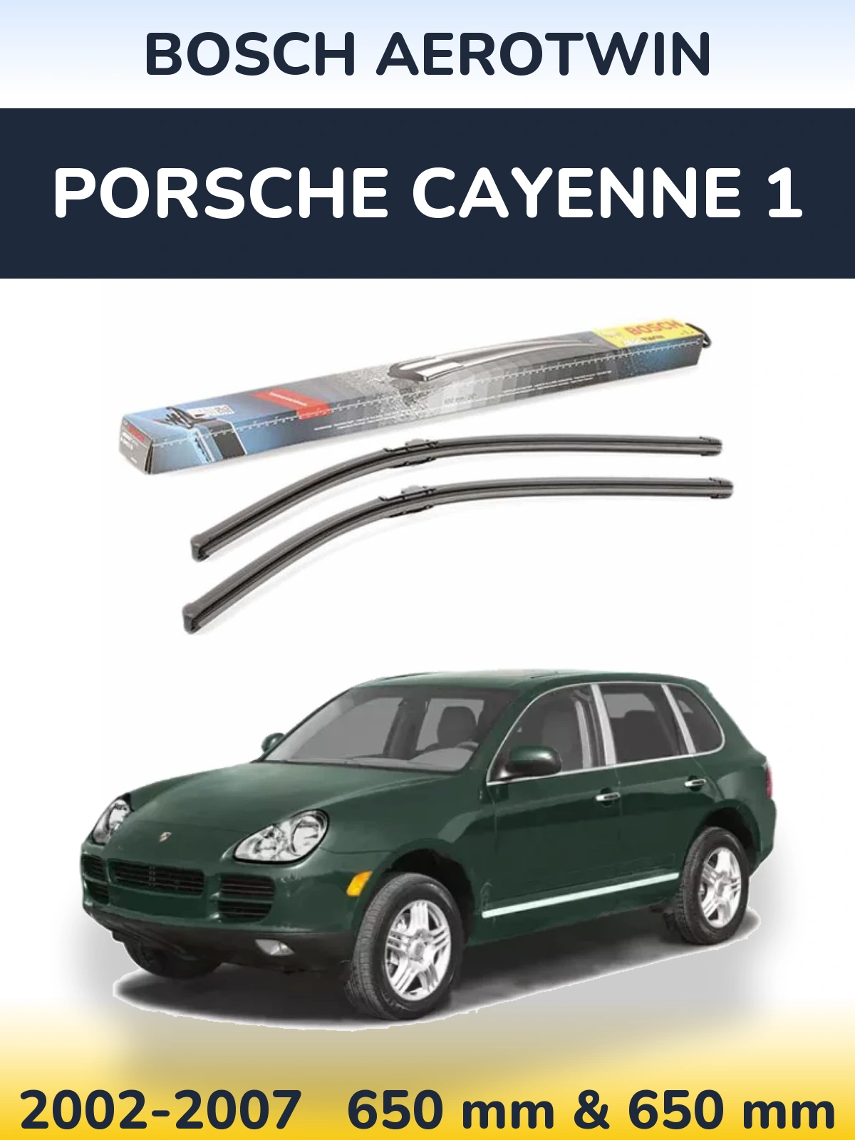 Front wiper blade set BOSCH AeroTwin 650 & 650 mm for Porsche Cayenne 1 2002-2007