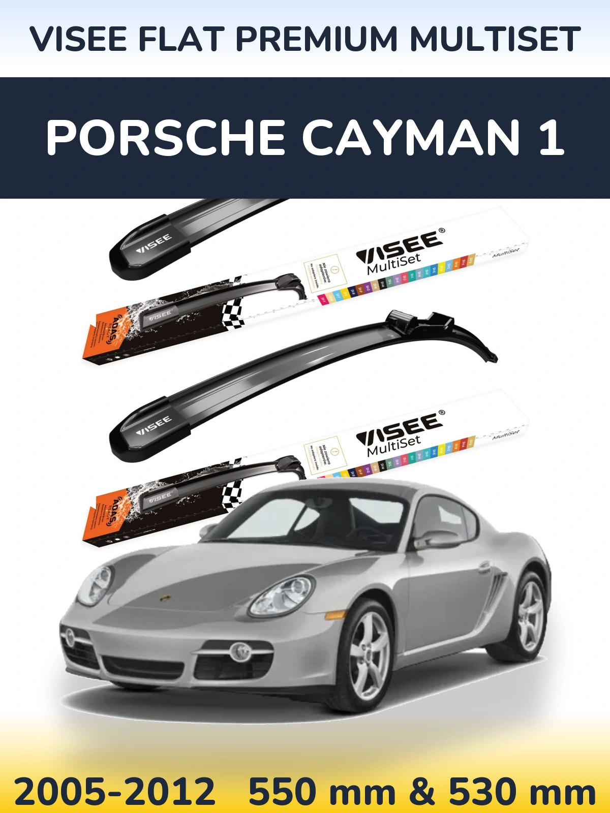 Komplet przednich wycieraczek VISEE FLAT PREMIUM MultiSet 550 & 530 mm do Porsche Cayman 1 2005-2012