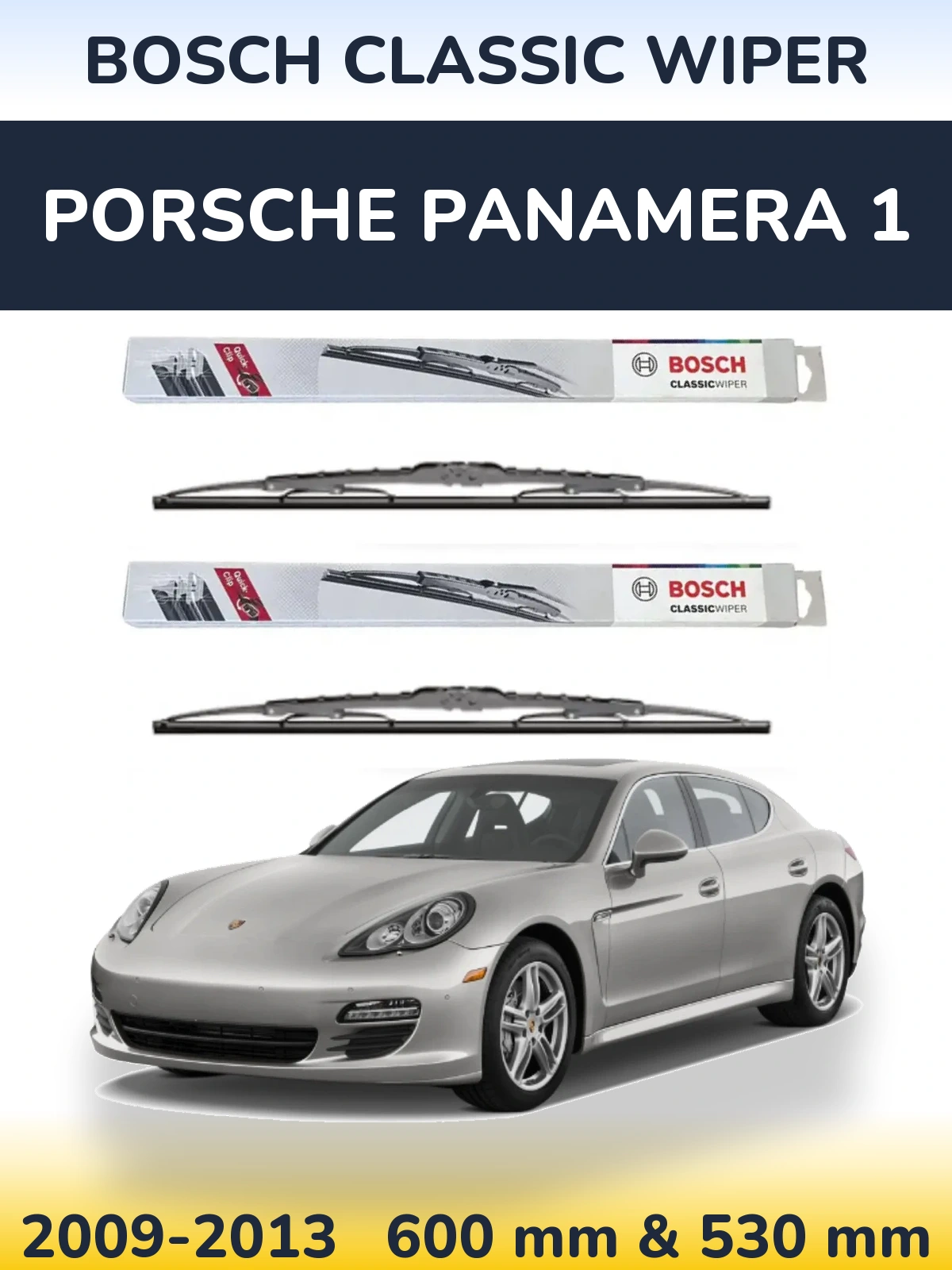 Front wiper blade set BOSCH Classic Wiper 600 & 530 mm for Porsche Panamera 1 2009-2013