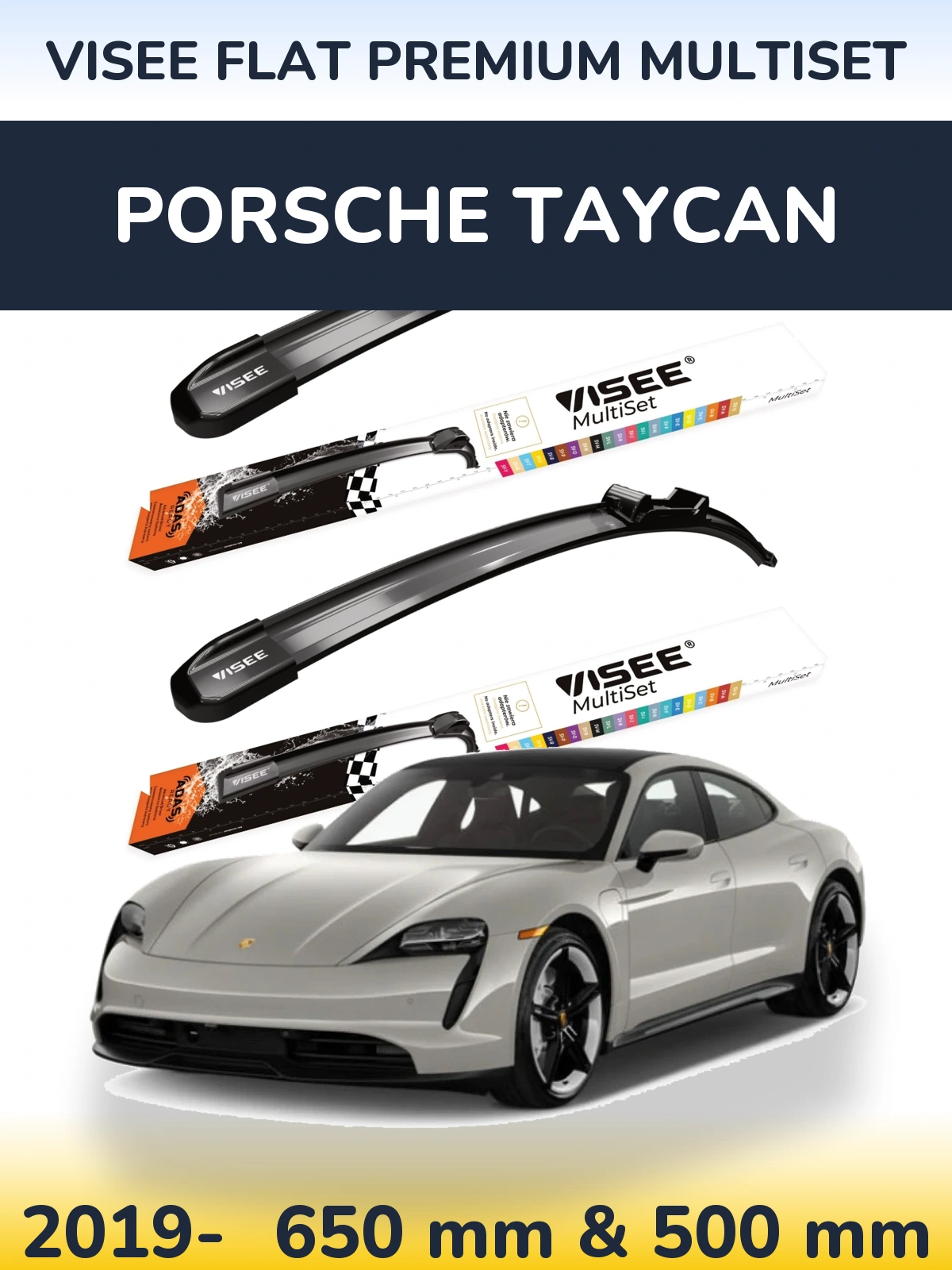 Komplet przednich wycieraczek VISEE FLAT PREMIUM MultiSet 650 & 500 mm do Porsche Taycan 2019-2026