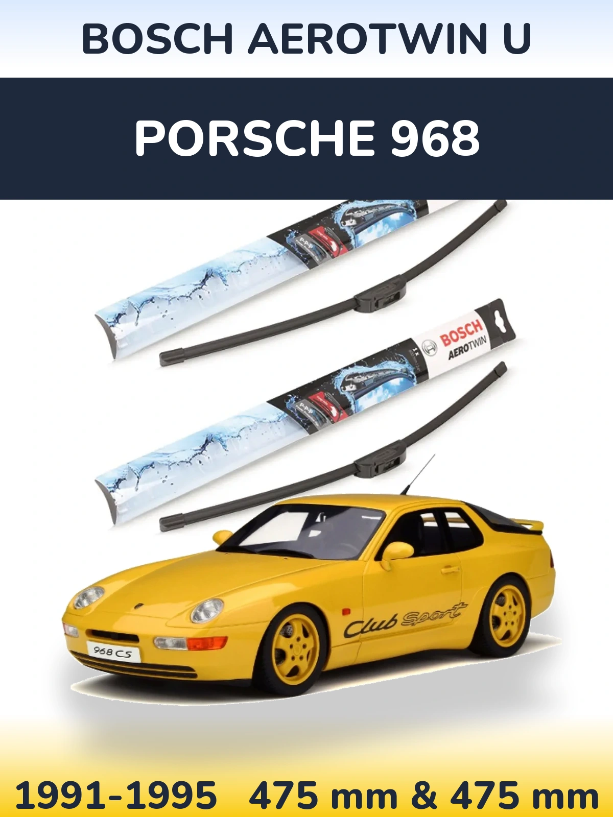 Komplet przednich wycieraczek BOSCH AeroTwin U 475 & 475 mm do Porsche 968 1991-1995