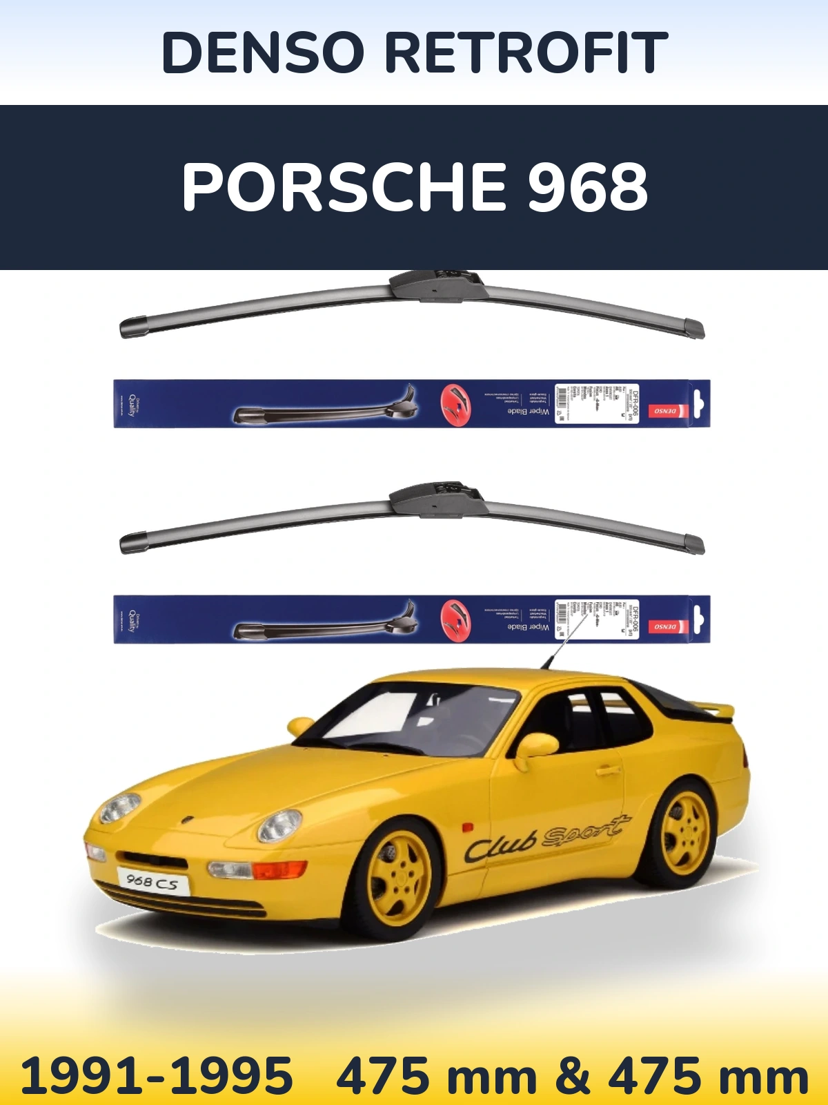 Komplet przednich wycieraczek Denso Retrofit 475 & 475 mm do Porsche 968 1991-1995