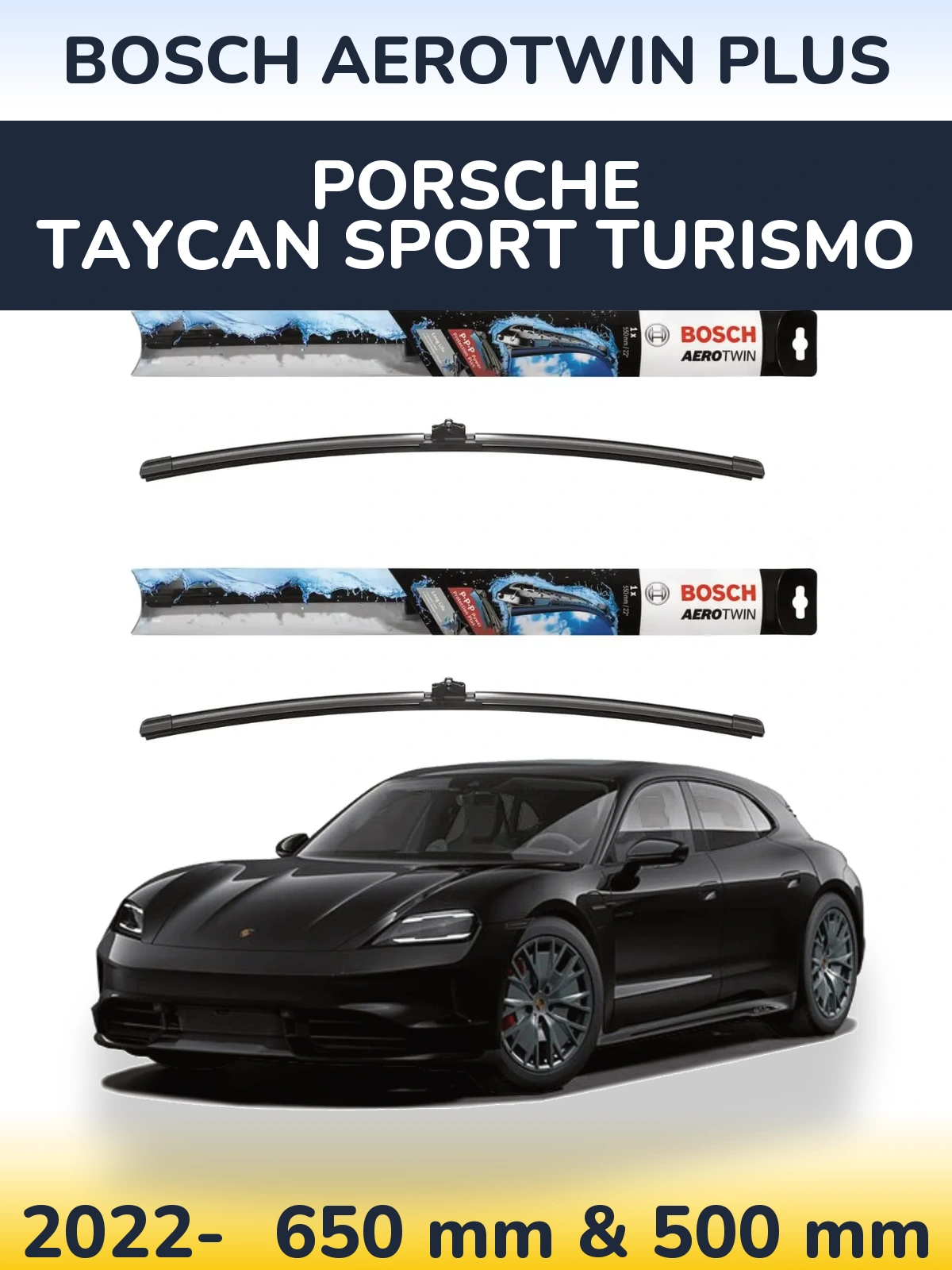 Komplet przednich wycieraczek BOSCH AeroTwin Plus 650 & 500 mm do Porsche Taycan Sport Turismo 2022-2026