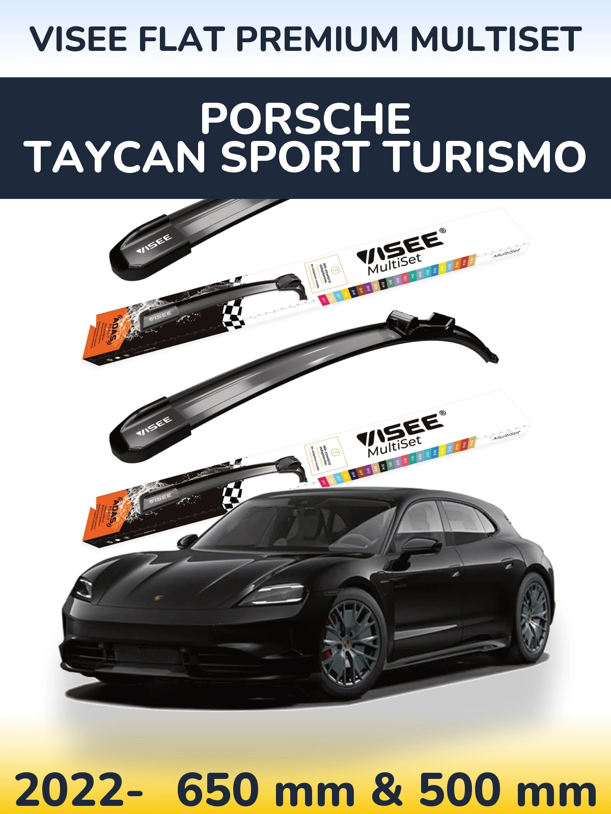 Комплект передних дворников VISEE FLAT PREMIUM MultiSet 650 & 500 мм для Porsche Taycan Sport Turismo 2022-2026