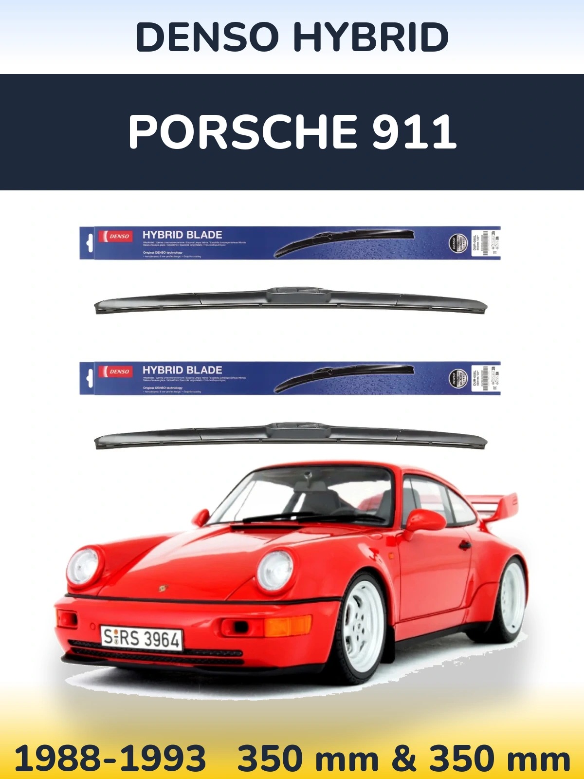 Front wiper blade set Denso Hybrid 350 & 350 mm for Porsche 911 1988-1993
