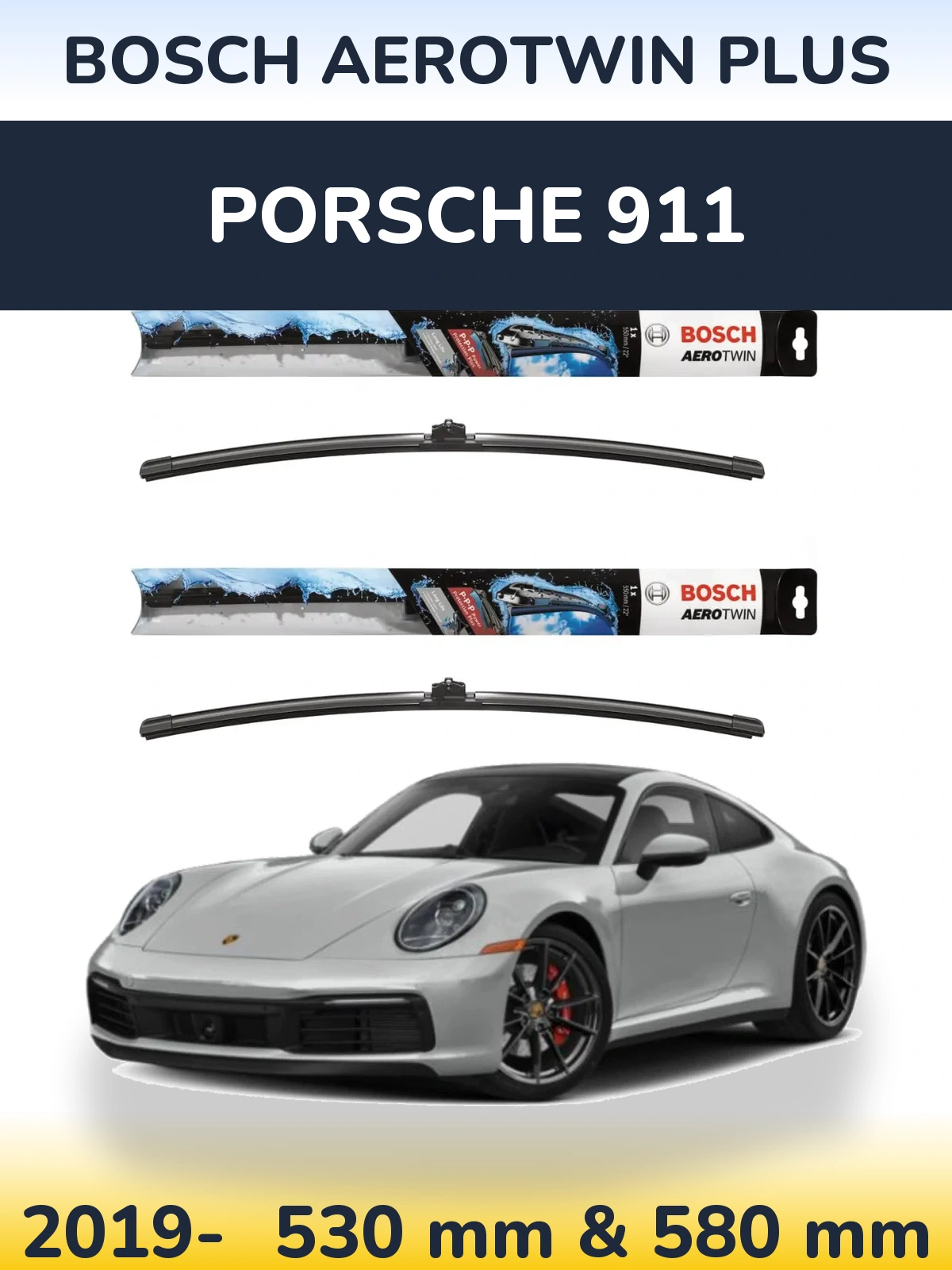 Комплект передніх щіток BOSCH AeroTwin Plus 530 & 580 мм для Porsche 911 2019-2026