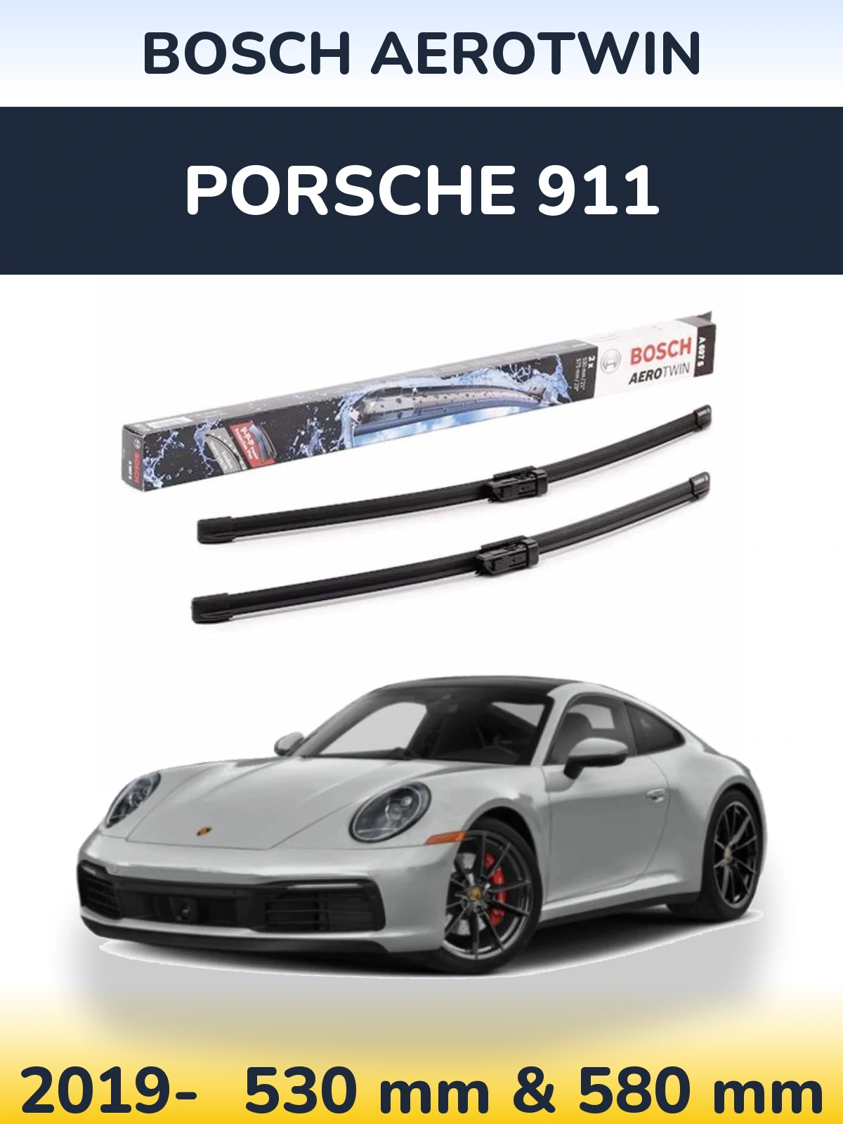 Komplet przednich wycieraczek BOSCH AeroTwin 530 & 580 mm do Porsche 911 2019-2026