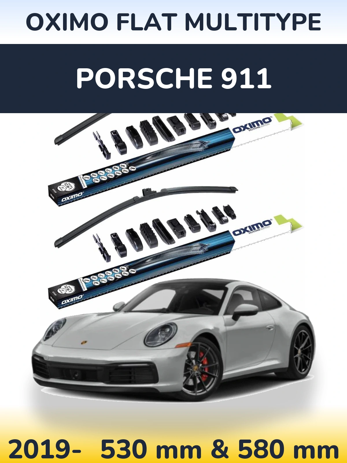 Front wiper blade set Oximo Flat MultiTypee 530 & 580 mm for Porsche 911 2019-2026