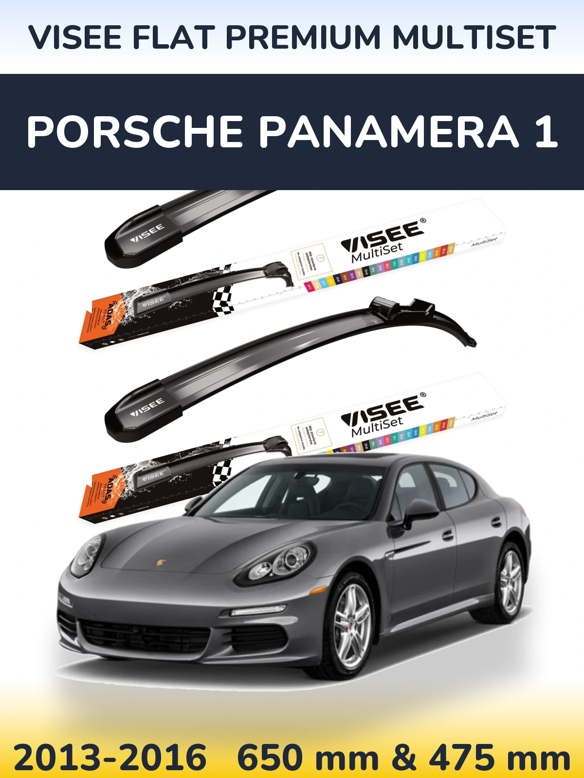 Front wiper blade set VISEE FLAT PREMIUM MultiSet 650 & 475 mm for Porsche Panamera 1 2013-2016