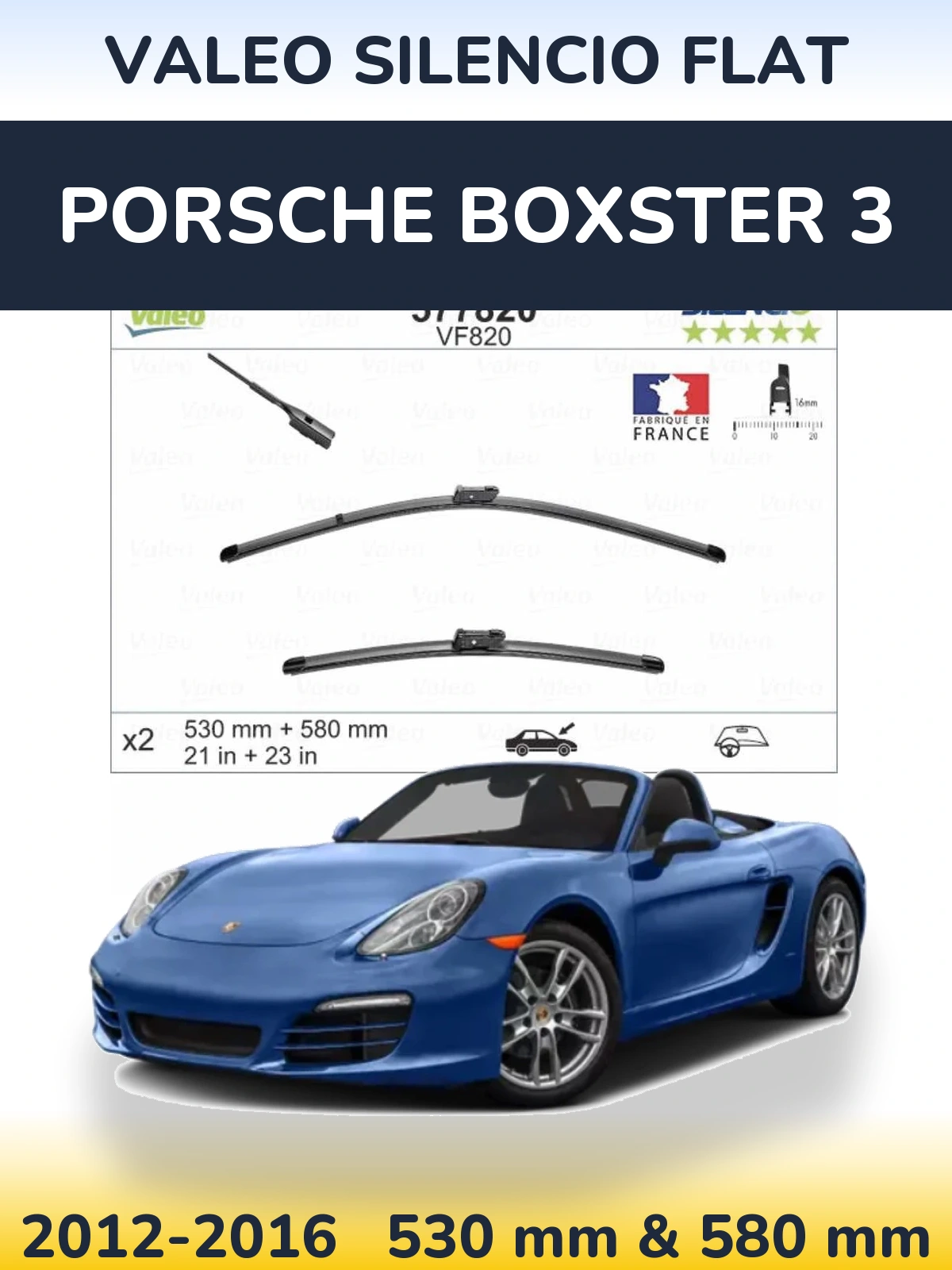 Komplet przednich wycieraczek Valeo Silencio Flat 530 & 580 mm do Porsche Boxster 3 2012-2016