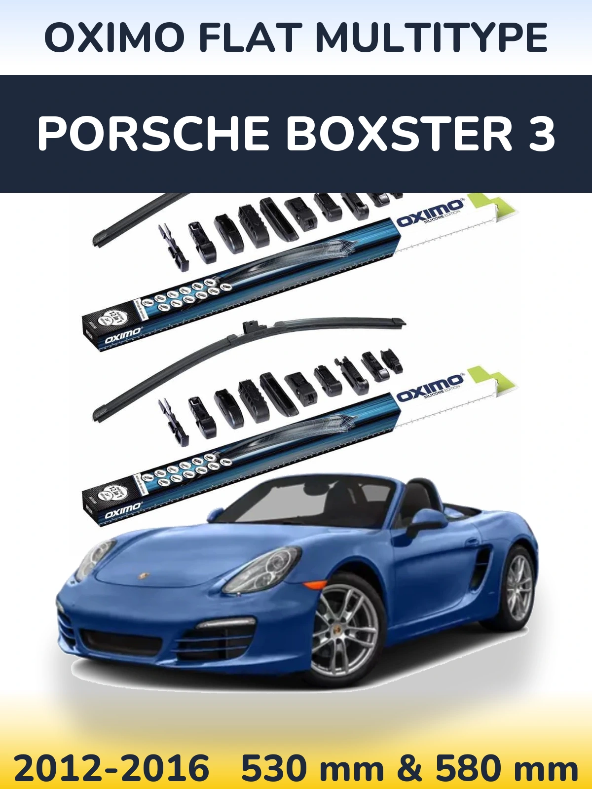 Комплект передних дворников Oximo Flat MultiТипe 530 & 580 мм для Porsche Boxster 3 2012-2016
