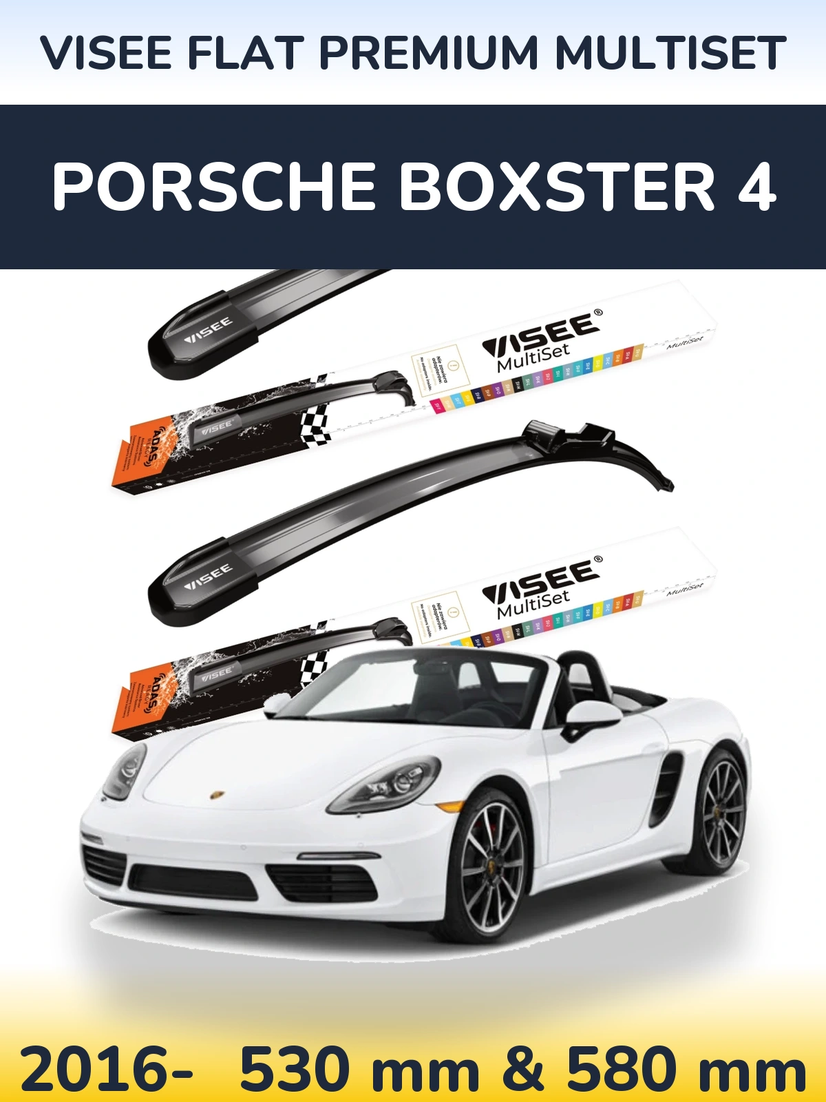 Komplet przednich wycieraczek VISEE FLAT PREMIUM MultiSet 530 & 580 mm do Porsche Boxster 4 2016-2026