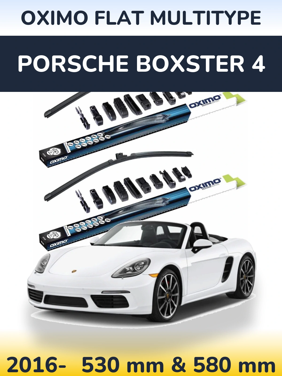 Комплект передних дворников Oximo Flat MultiТипe 530 & 580 мм для Porsche Boxster 4 2016-2026