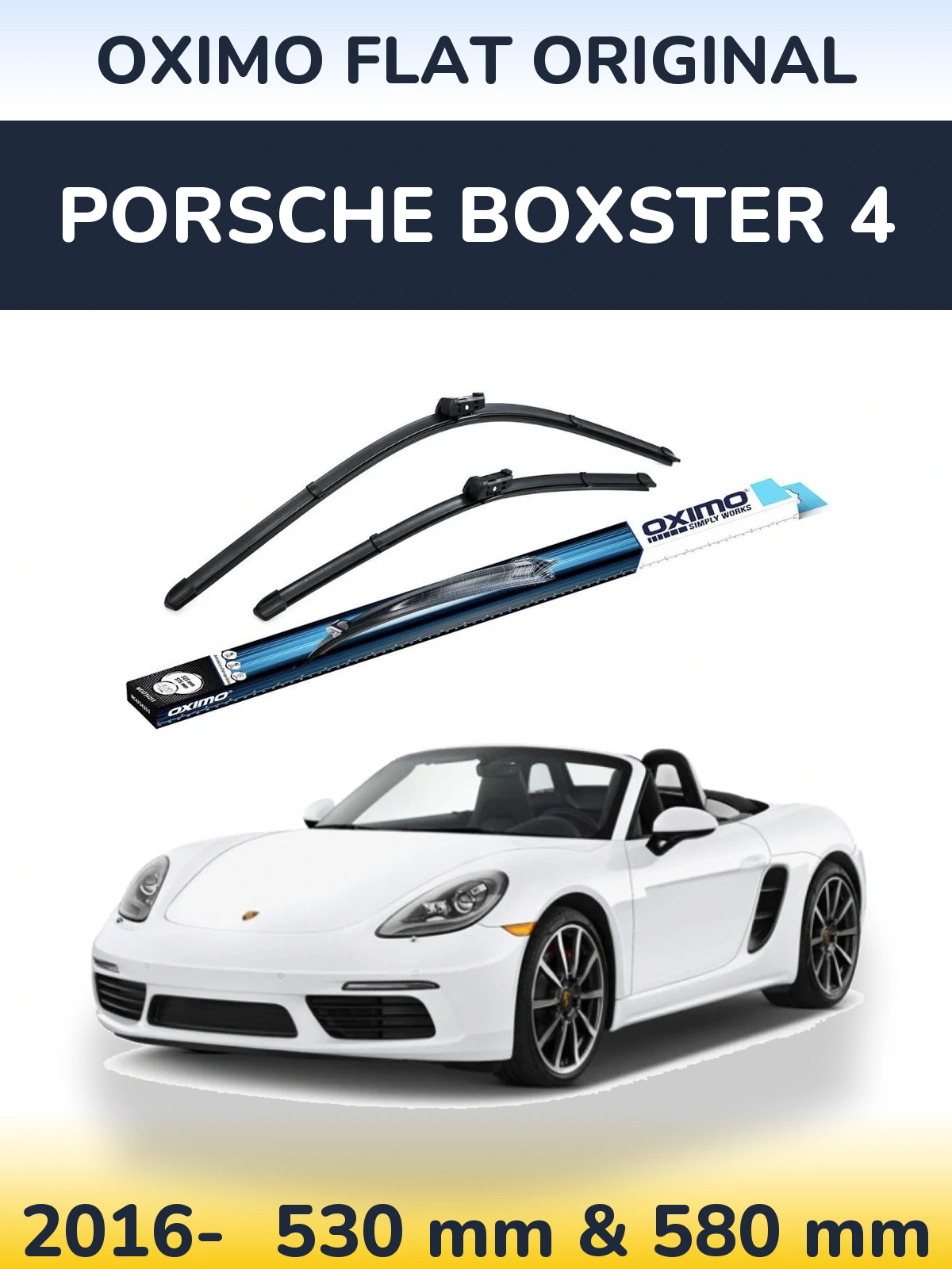 Komplet przednich wycieraczek Oximo Flat Original 530 & 580 mm do Porsche Boxster 4 2016-2026