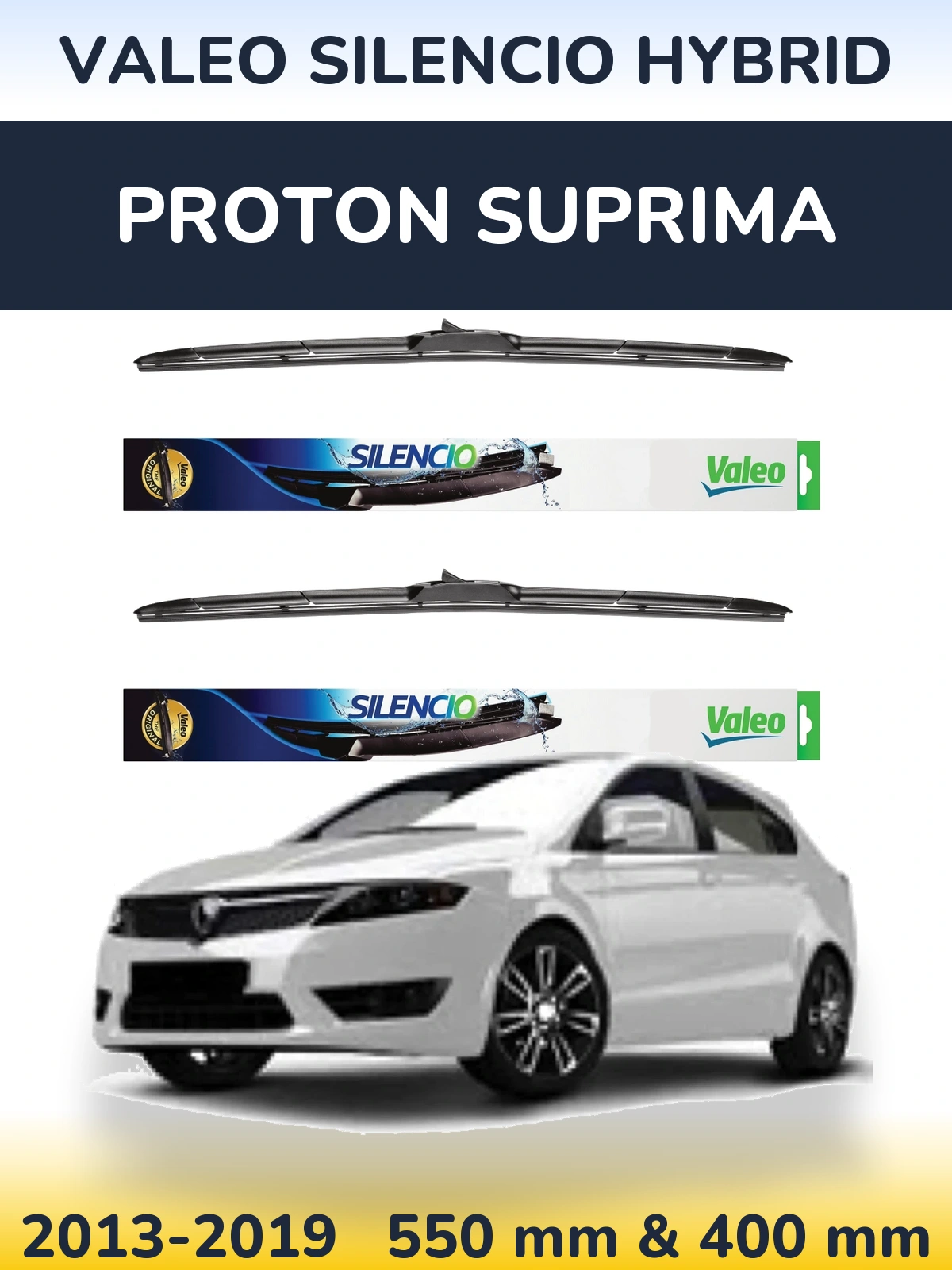 Komplet przednich wycieraczek Valeo Silencio Hybrid 550 & 400 mm do Proton Suprima 2013-2019