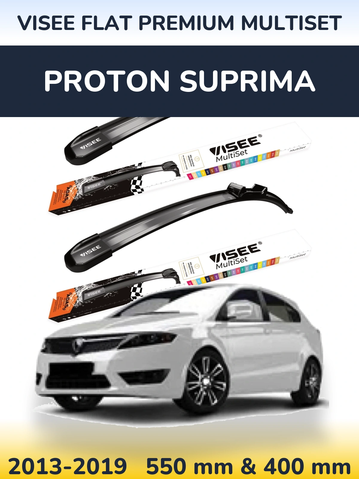 Комплект передних дворников VISEE FLAT PREMIUM MultiSet 550 & 400 мм для Proton Suprima 2013-2019