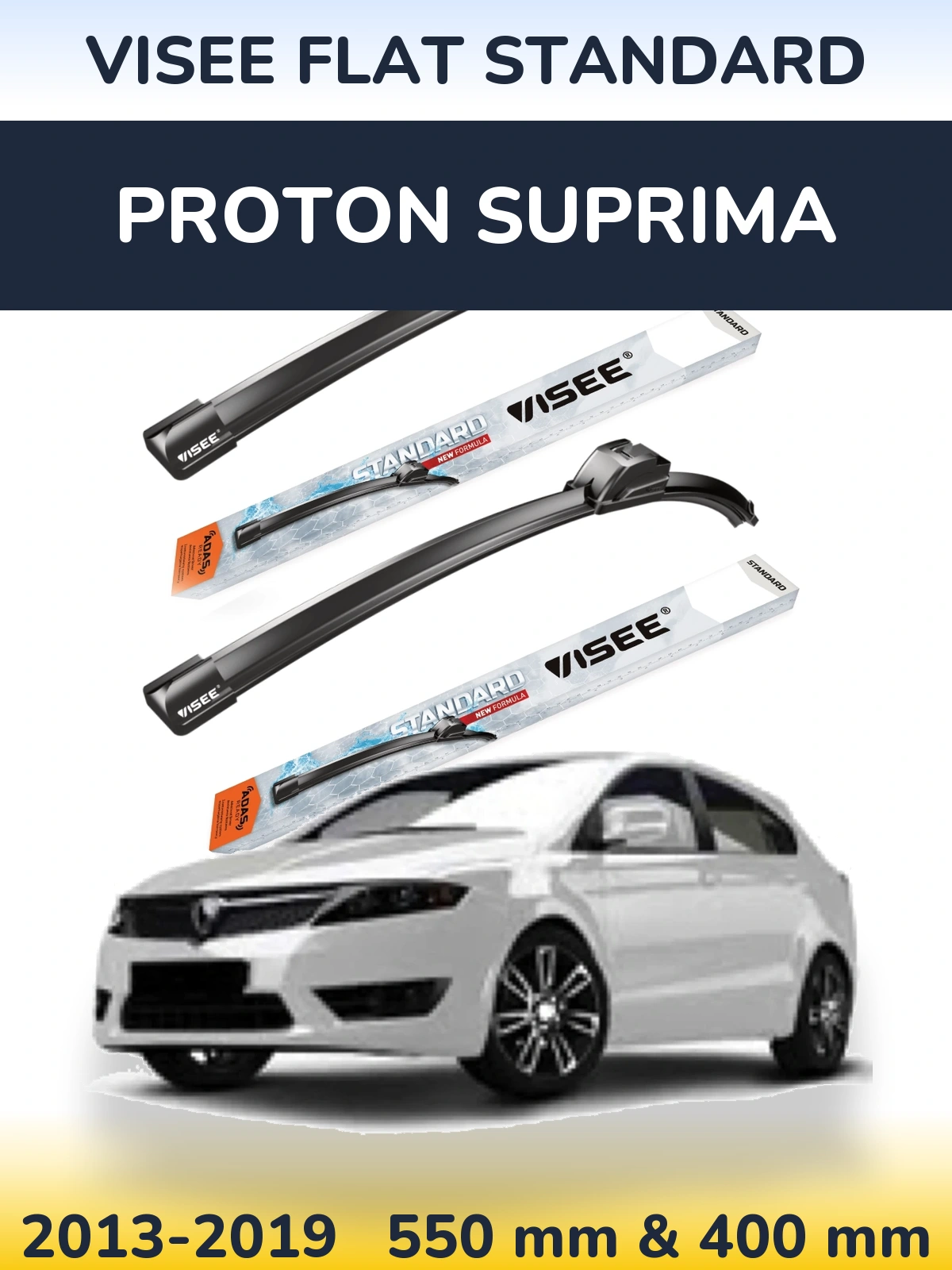 Komplet przednich wycieraczek VISEE FLAT STANDARD 550 & 400 mm do Proton Suprima 2013-2019