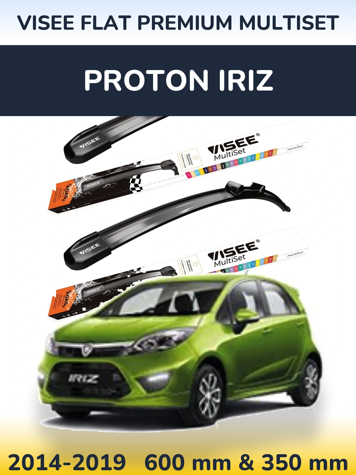 Комплект передних дворников VISEE FLAT PREMIUM MultiSet 600 & 350 мм для Proton Iriz 2014-2019