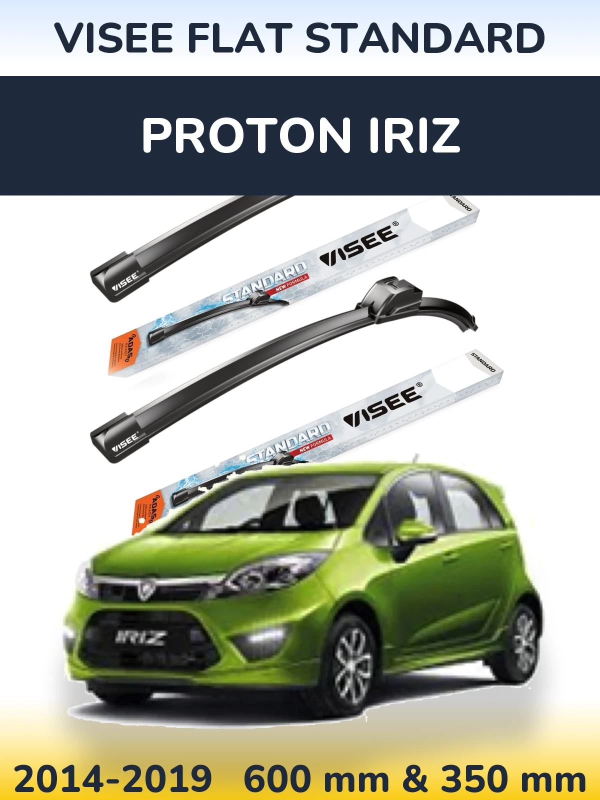 Комплект передних дворников VISEE FLAT STANDARD 600 & 350 мм для Proton Iriz 2014-2019