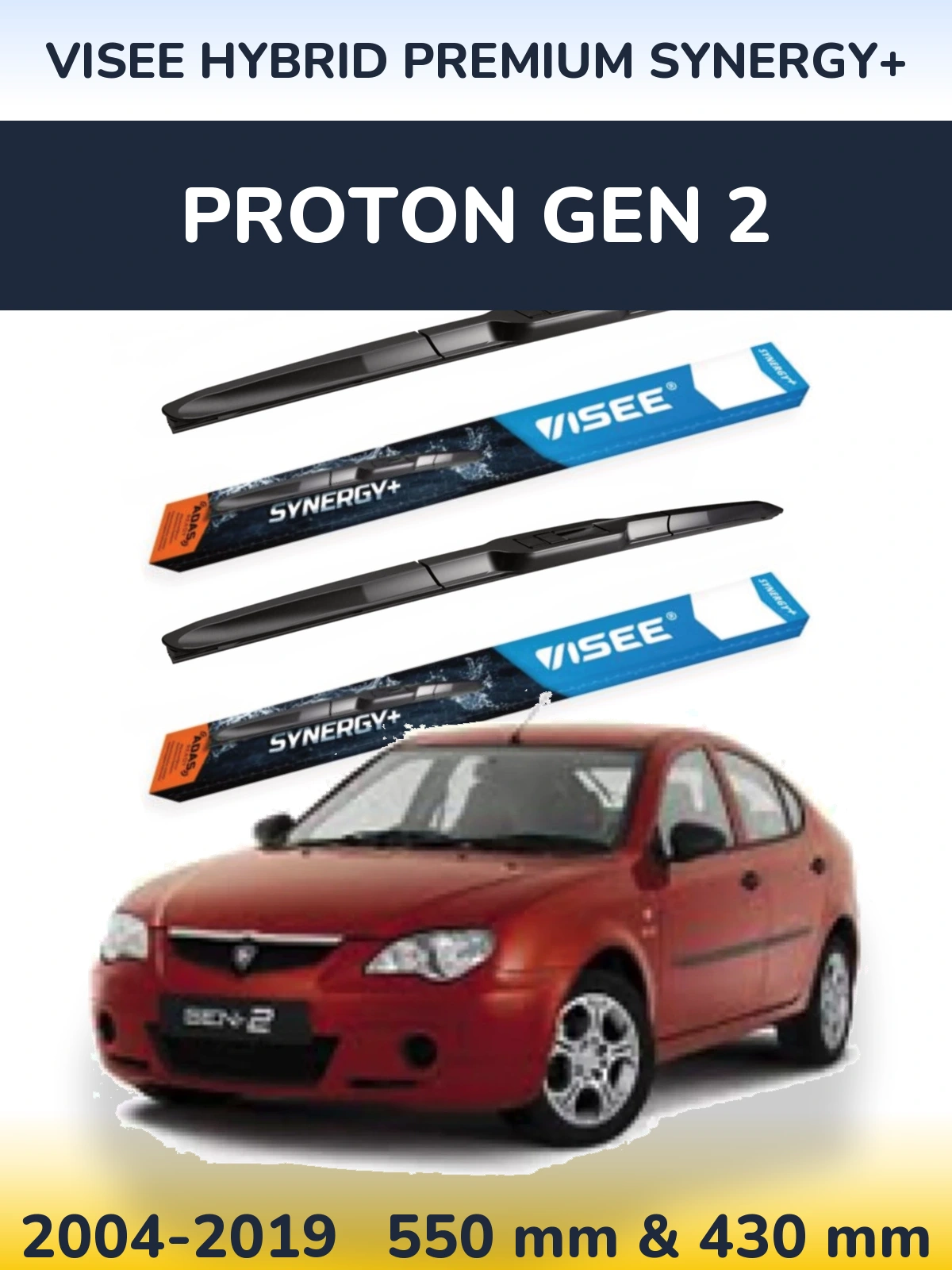 Komplet przednich wycieraczek VISEE HYBRID PREMIUM SYNERGY+ 550 & 430 mm do Proton Gen 2 2004-2019