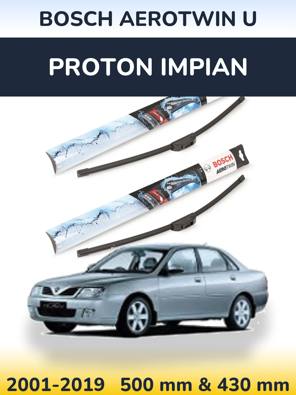 Komplet przednich wycieraczek BOSCH AeroTwin U 500 & 430 mm do Proton Impian 2001-2019