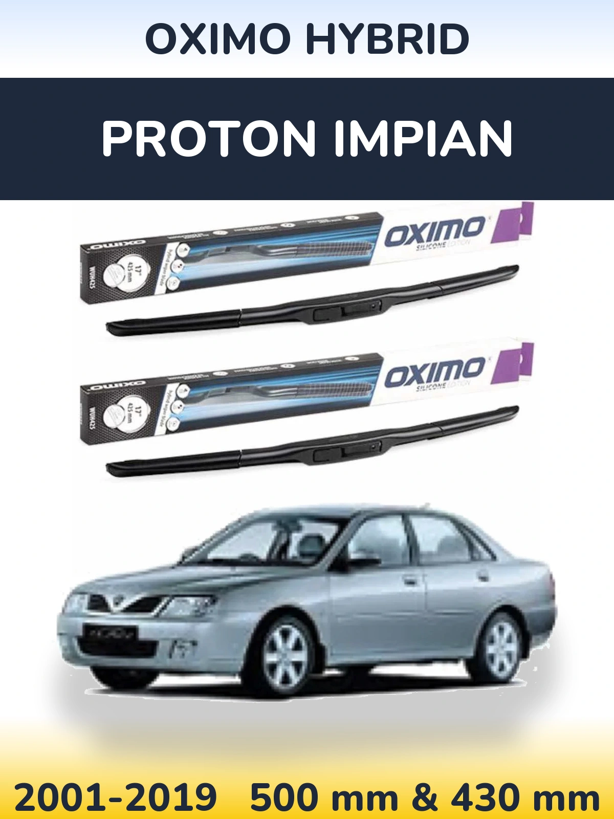 Комплект передних дворников Oximo Hybrid 500 & 430 мм для Proton Impian 2001-2019