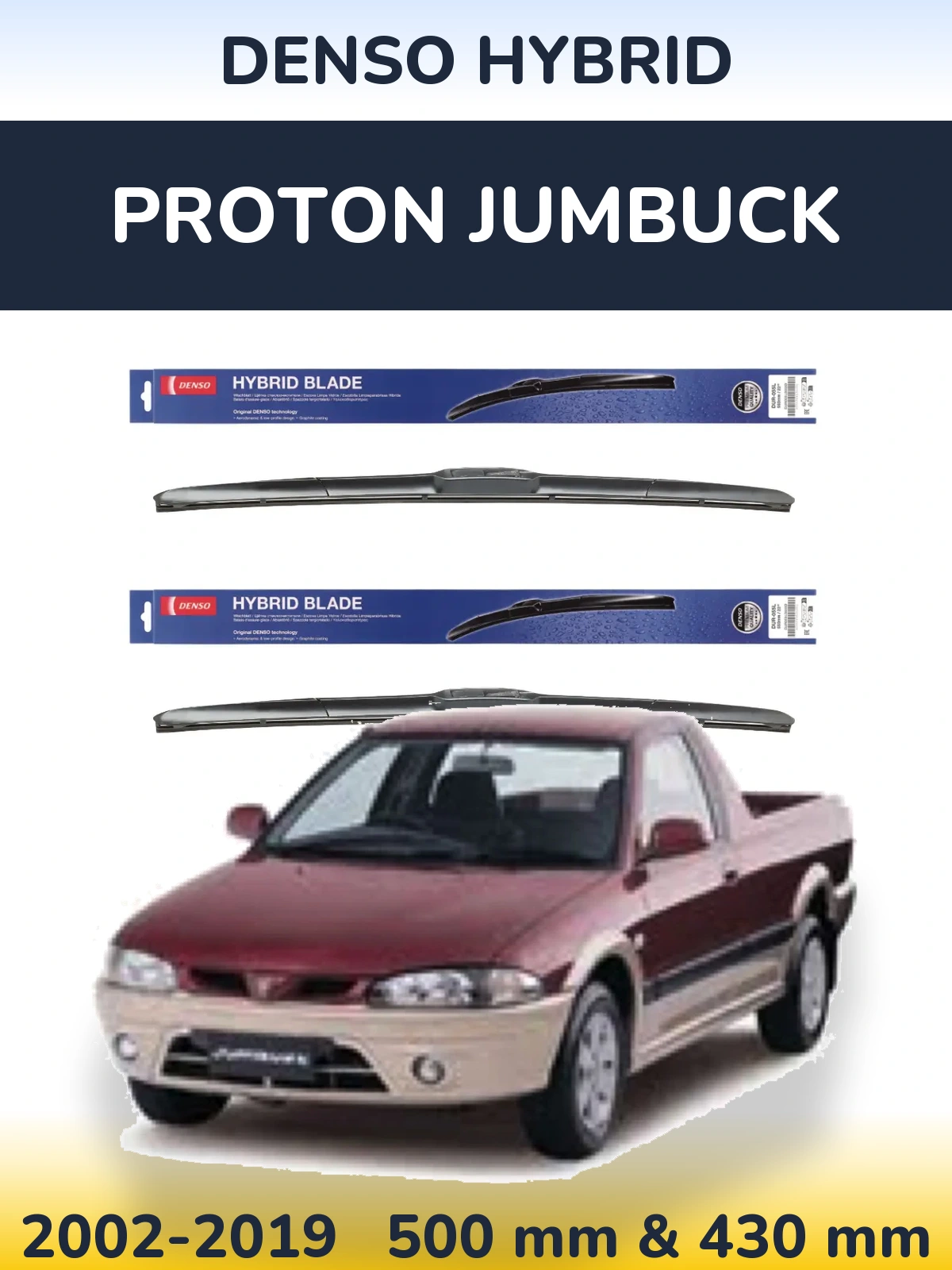 Komplet przednich wycieraczek Denso Hybrid 500 & 430 mm do Proton Jumbuck 2002-2019
