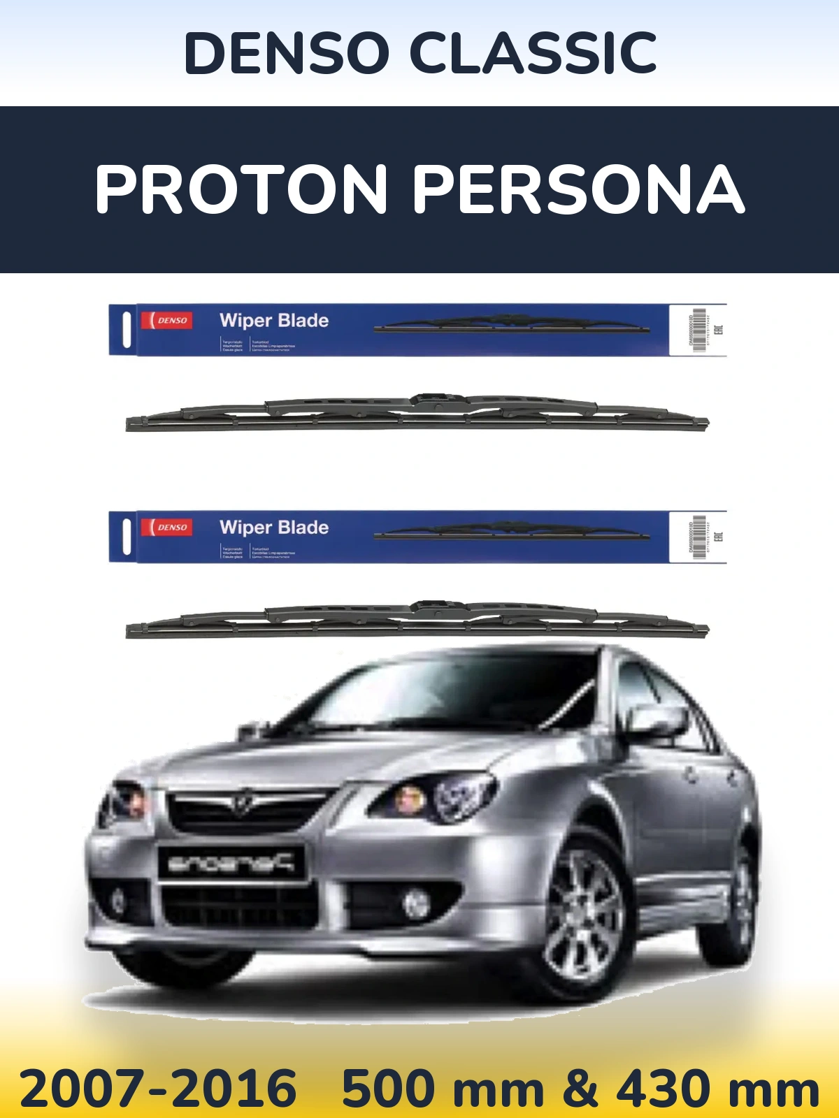 Komplet przednich wycieraczek Denso Classic 500 & 430 mm do Proton Persona 2007-2016