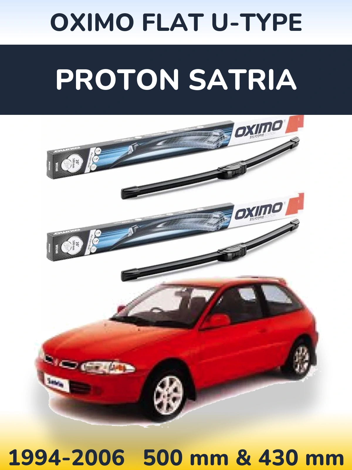 Komplet przednich wycieraczek Oximo Flat U-type 500 & 430 mm do Proton Satria 1994-2006